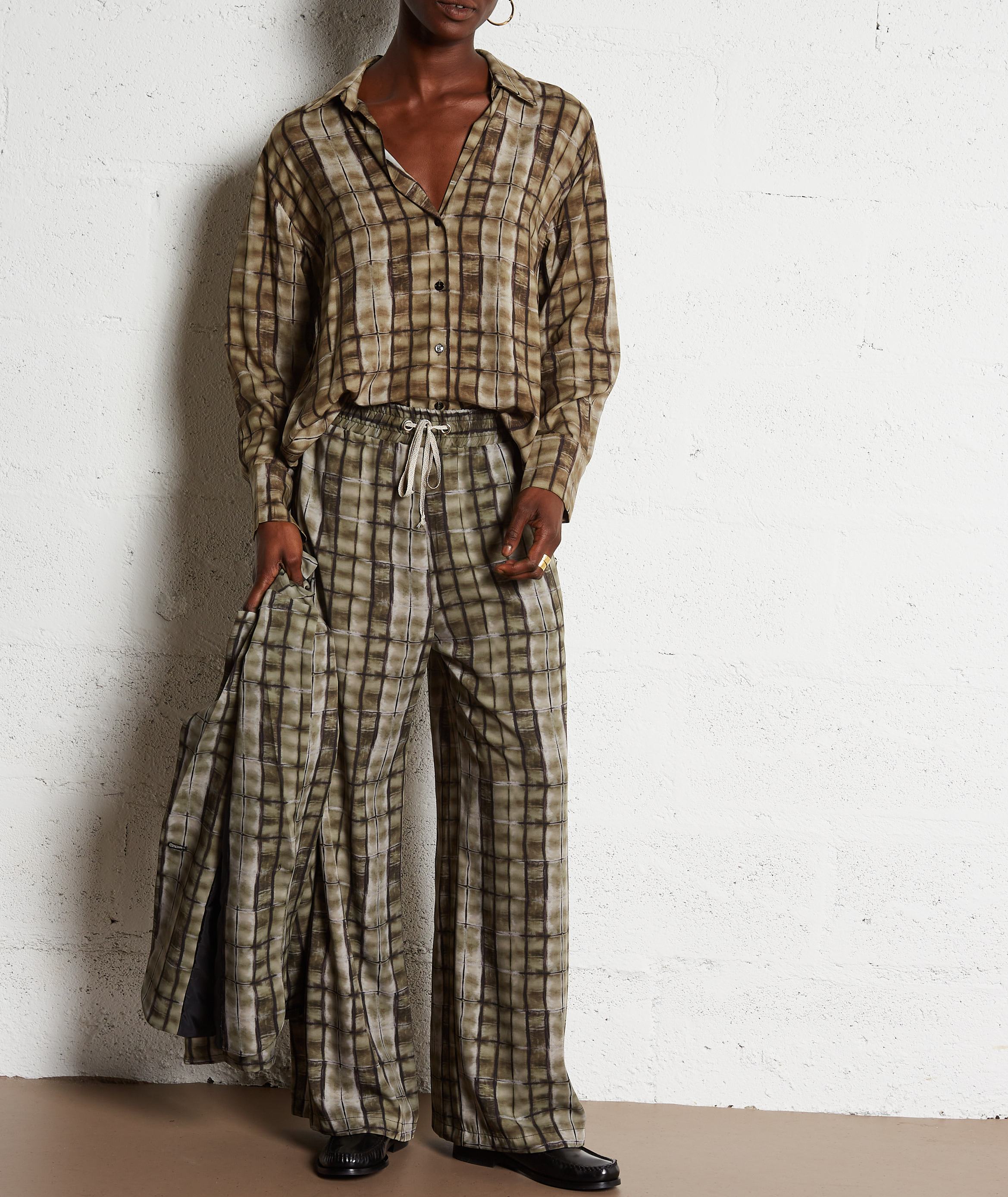 Printed wide trousers PLEASE Green