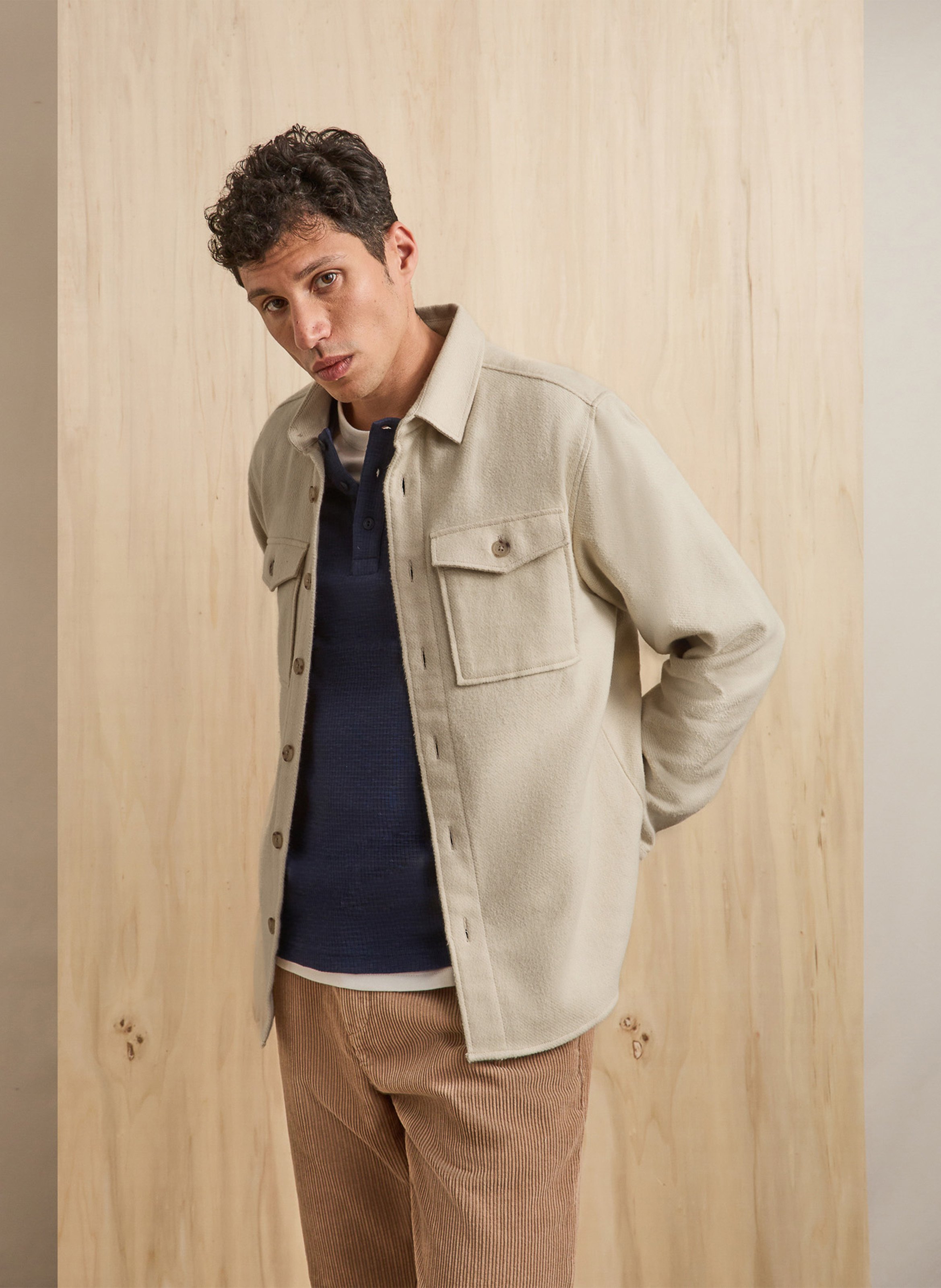 Chemise droite unie en coton FAGUO Beige