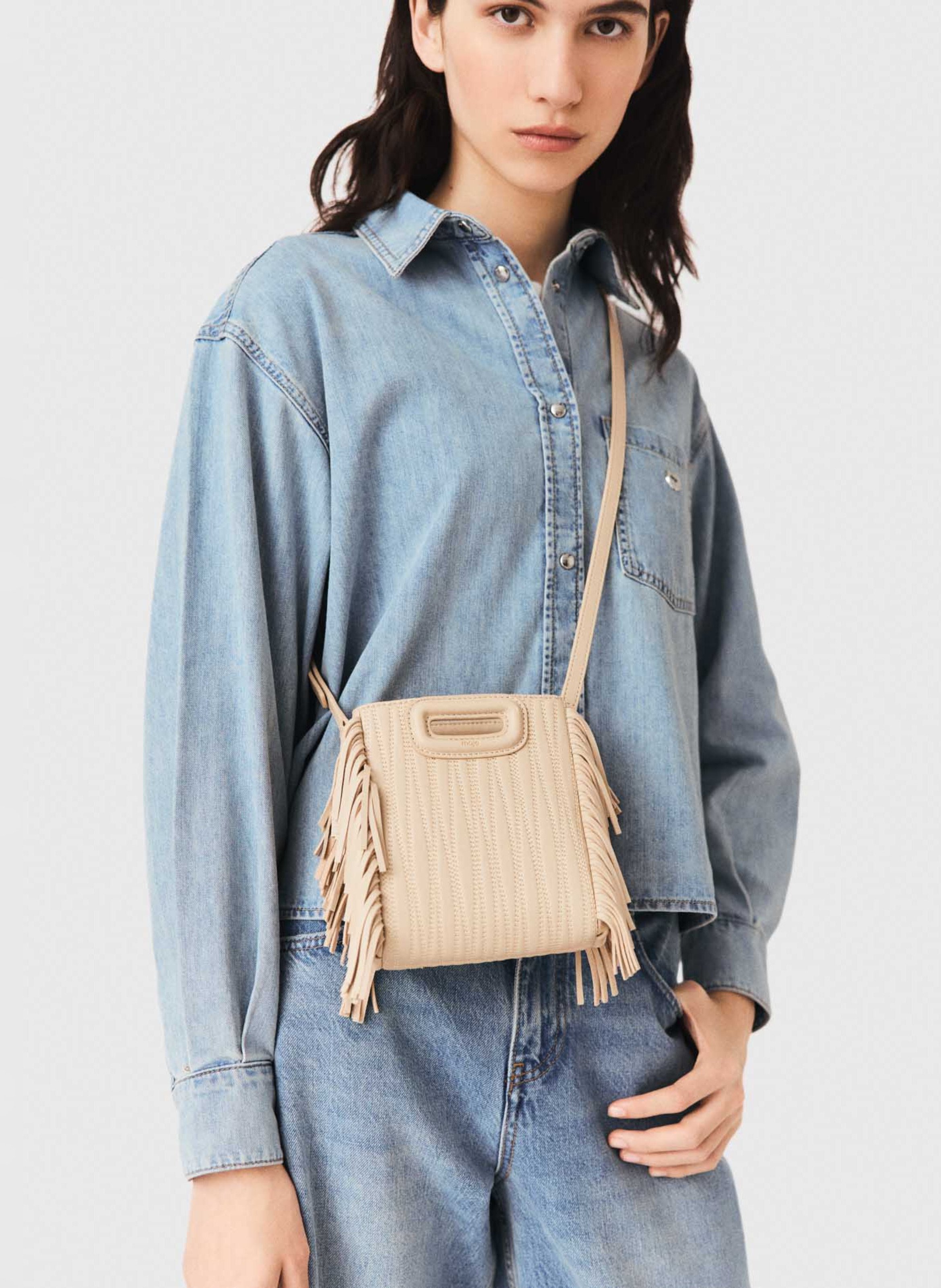 Sac bandoulière en cuir MAJE Beige