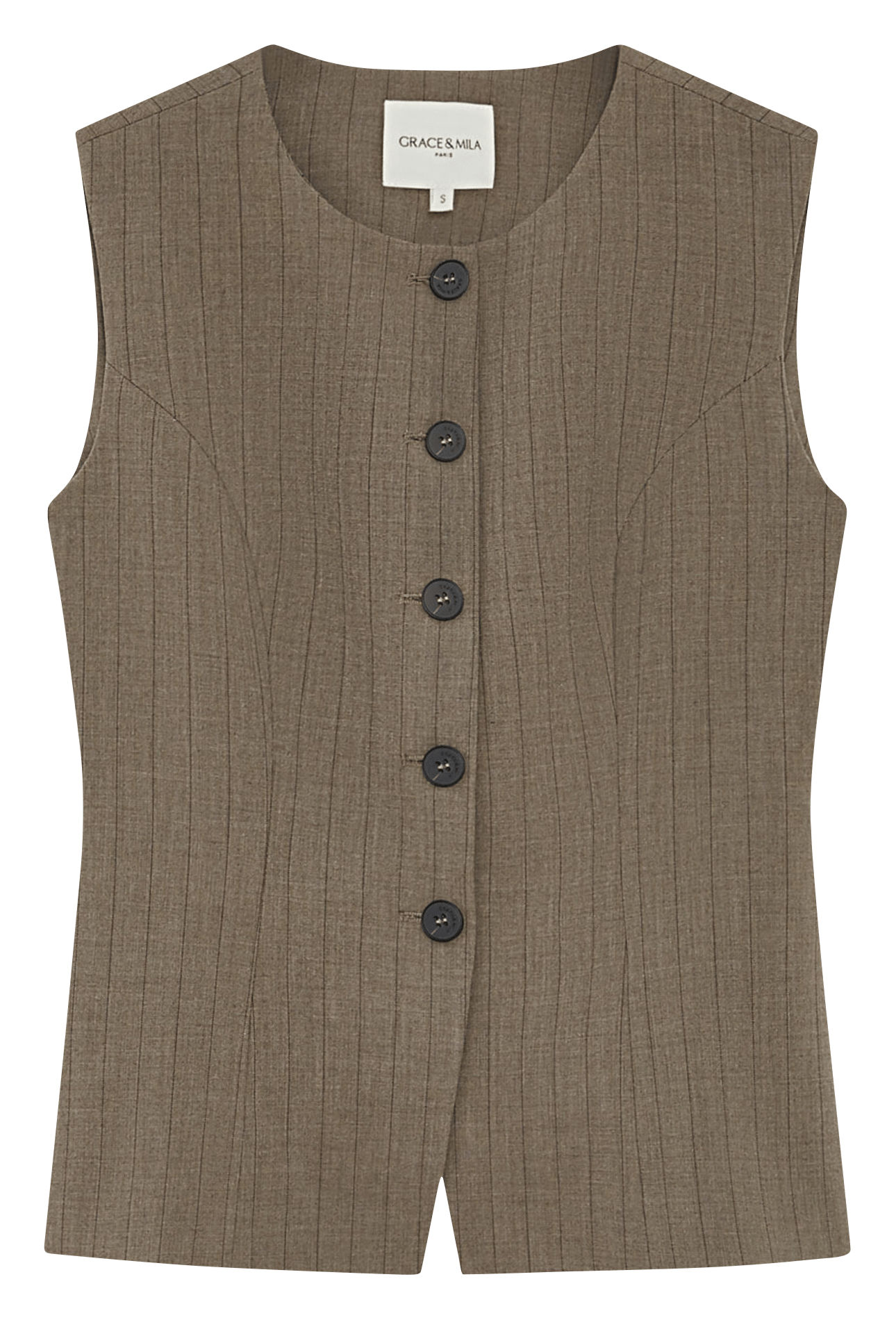 Gilet droit col rond rayé GRACE ET MILA Marron