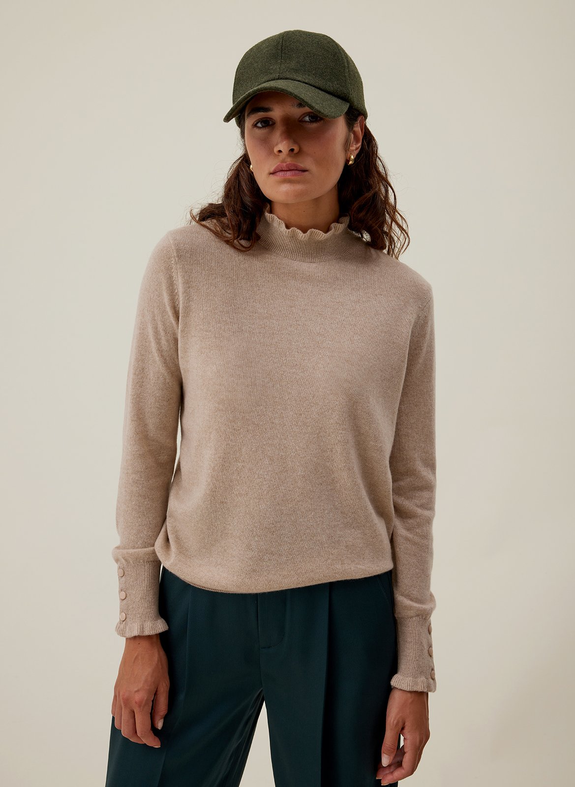 Pull col montant en cachemire HIRCUS Beige