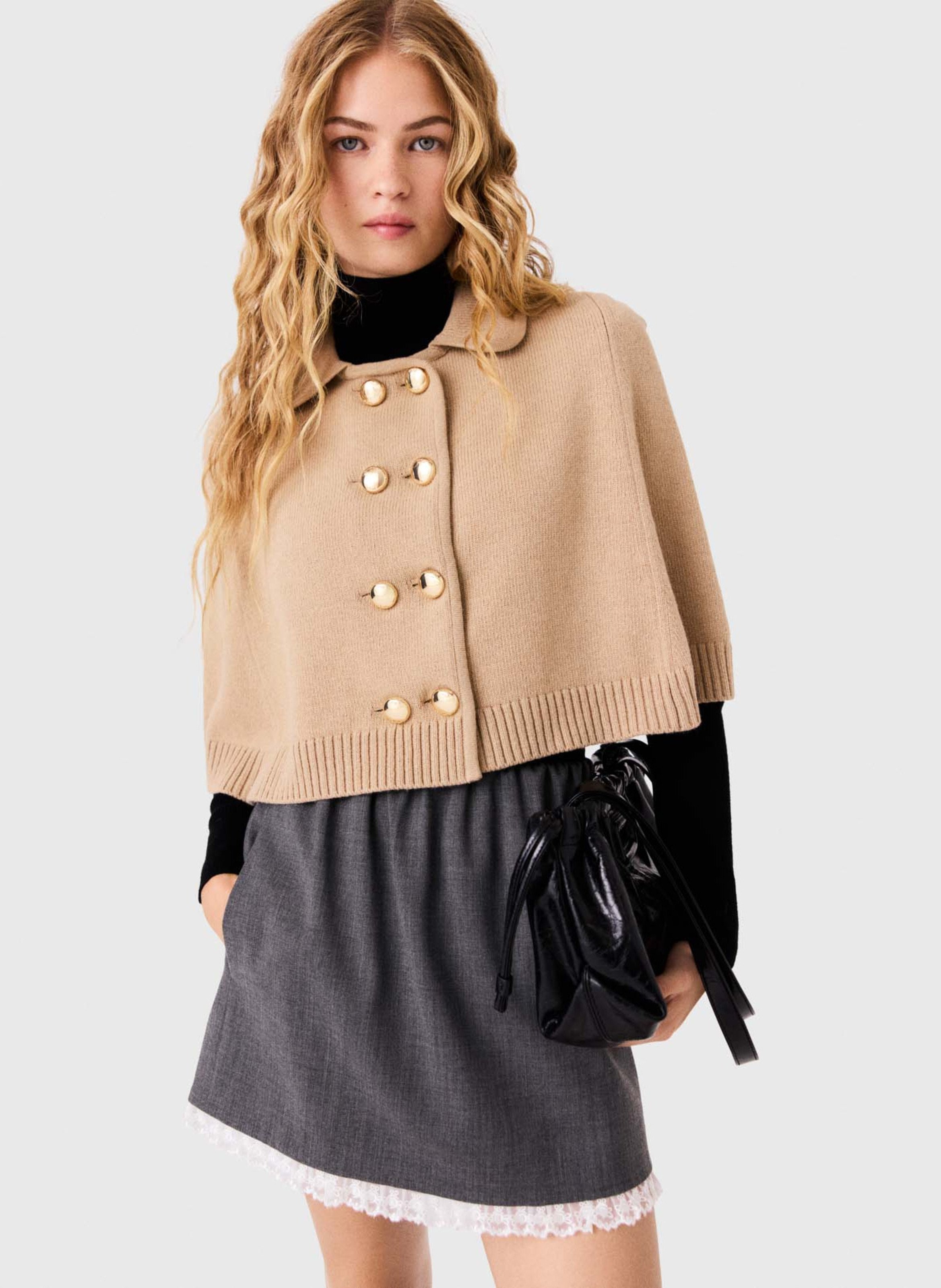 Ruime poncho met klassieke kraag MAJE Beige