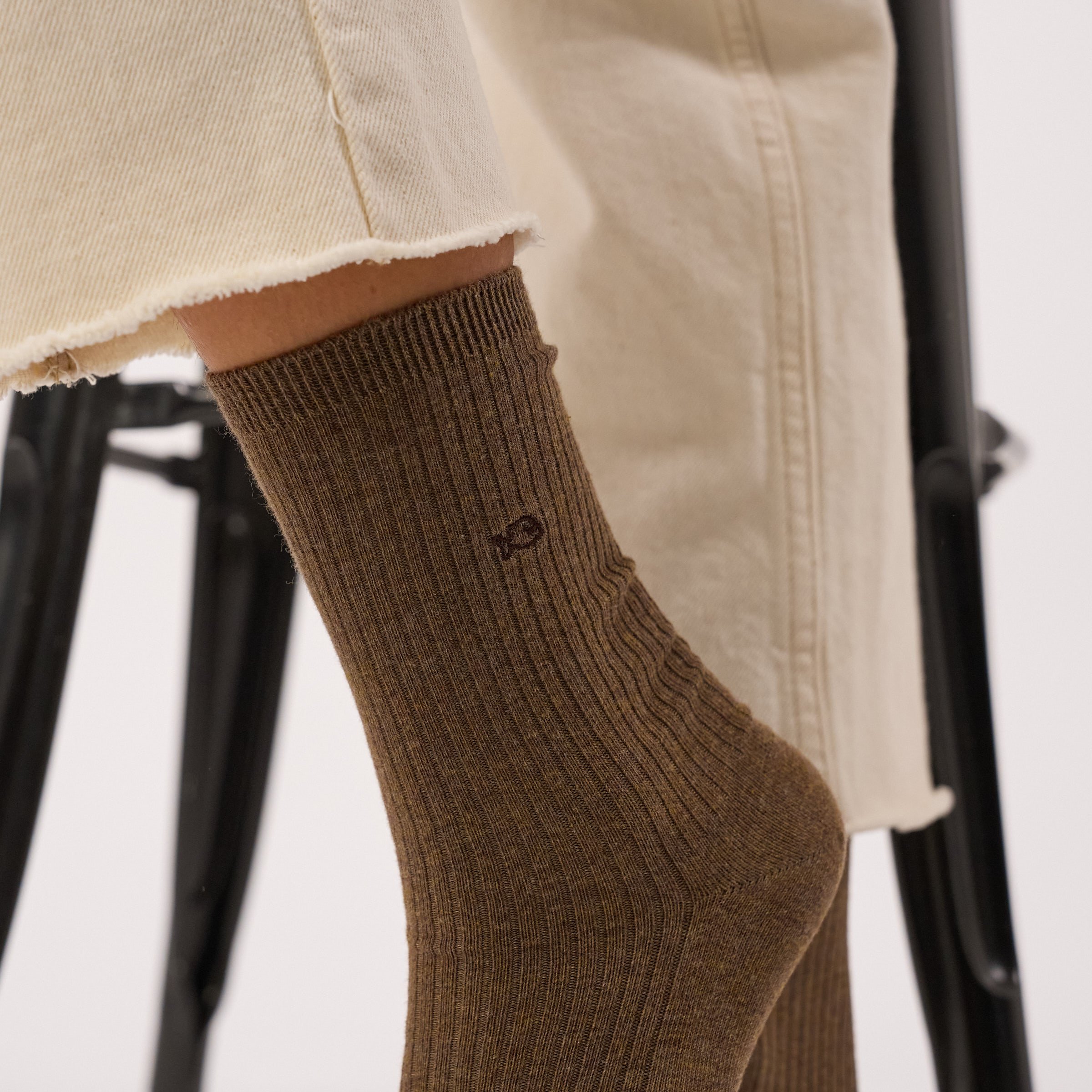 Ribbed Solid Combed Cotton Socks BILLYBELT Brown