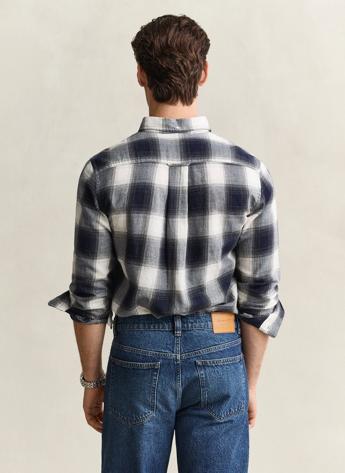 Chemise droite col classique à carreaux en coton GANT Bleu