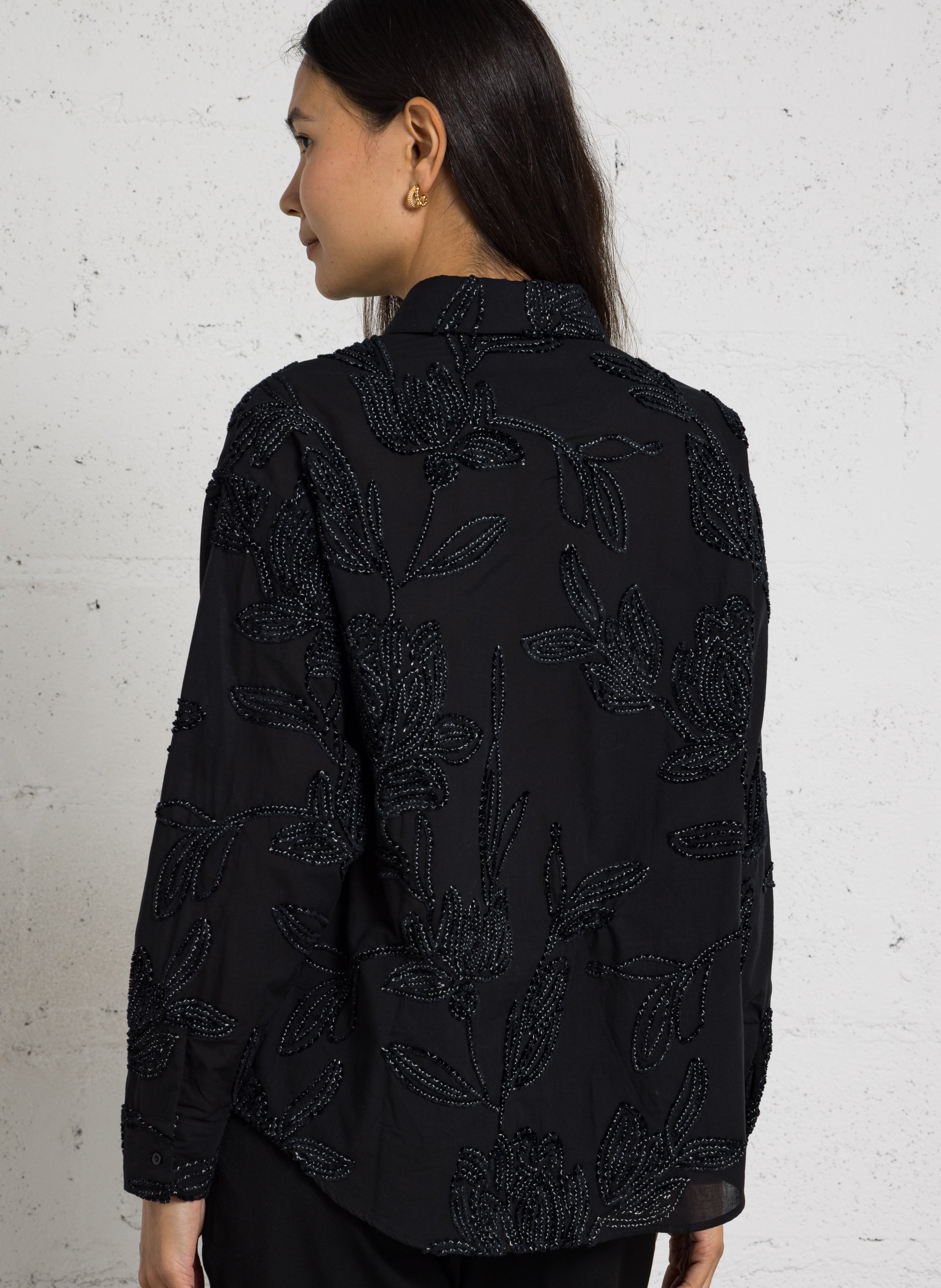 Striped loose-fit shirt with classic collar SACRECOEUR Black