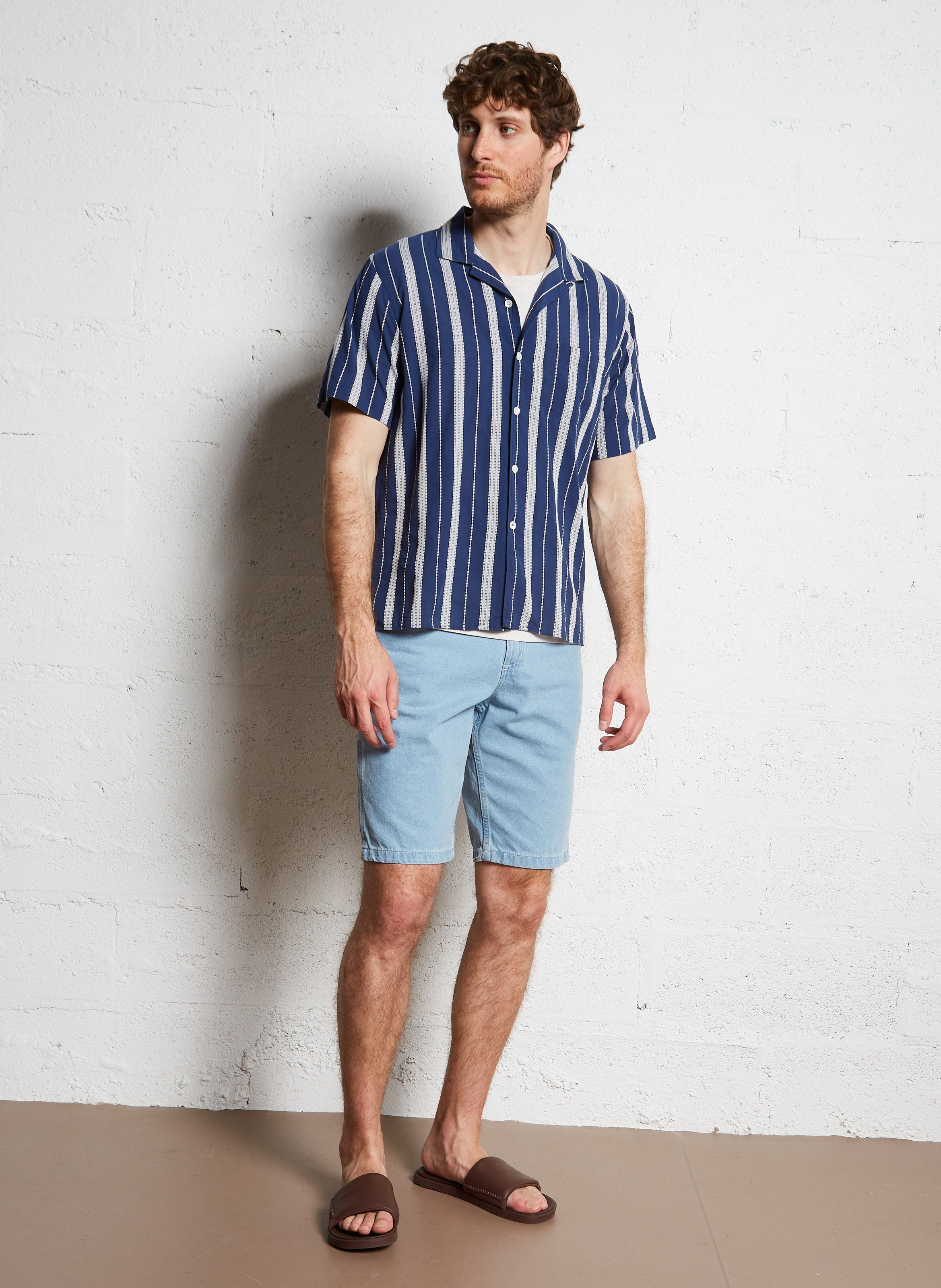 Chemise col classique manches contrastantes en coton HARTFORD Blue