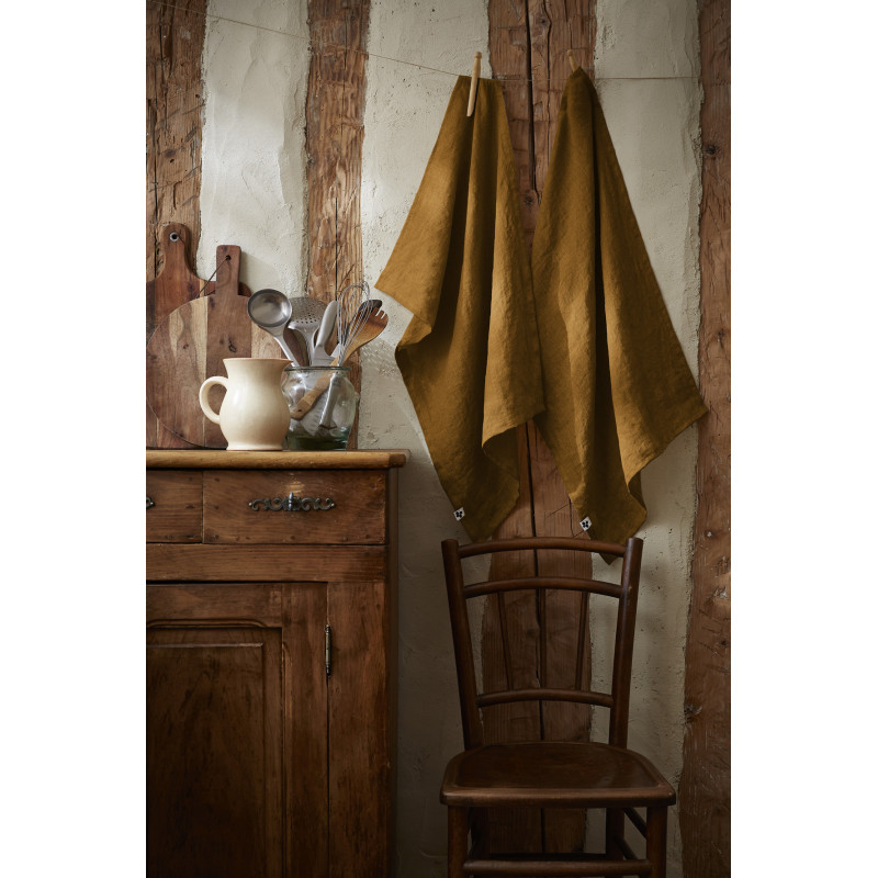 Set of 2 cotton muslin hand towels L'EFFET PAPILLON Brown