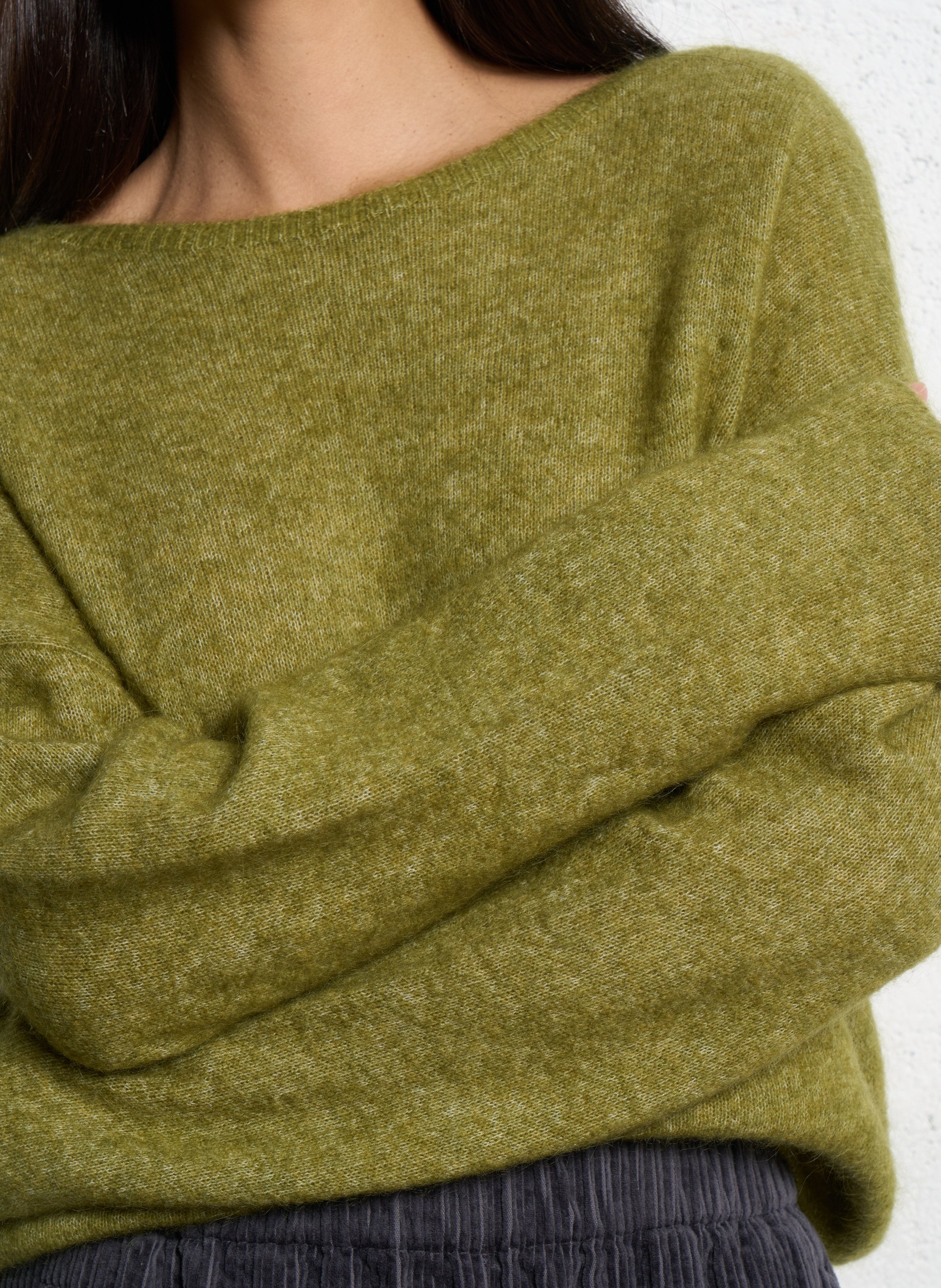 Pull ample col bateau en laine mélangée JC SOPHIE Vert