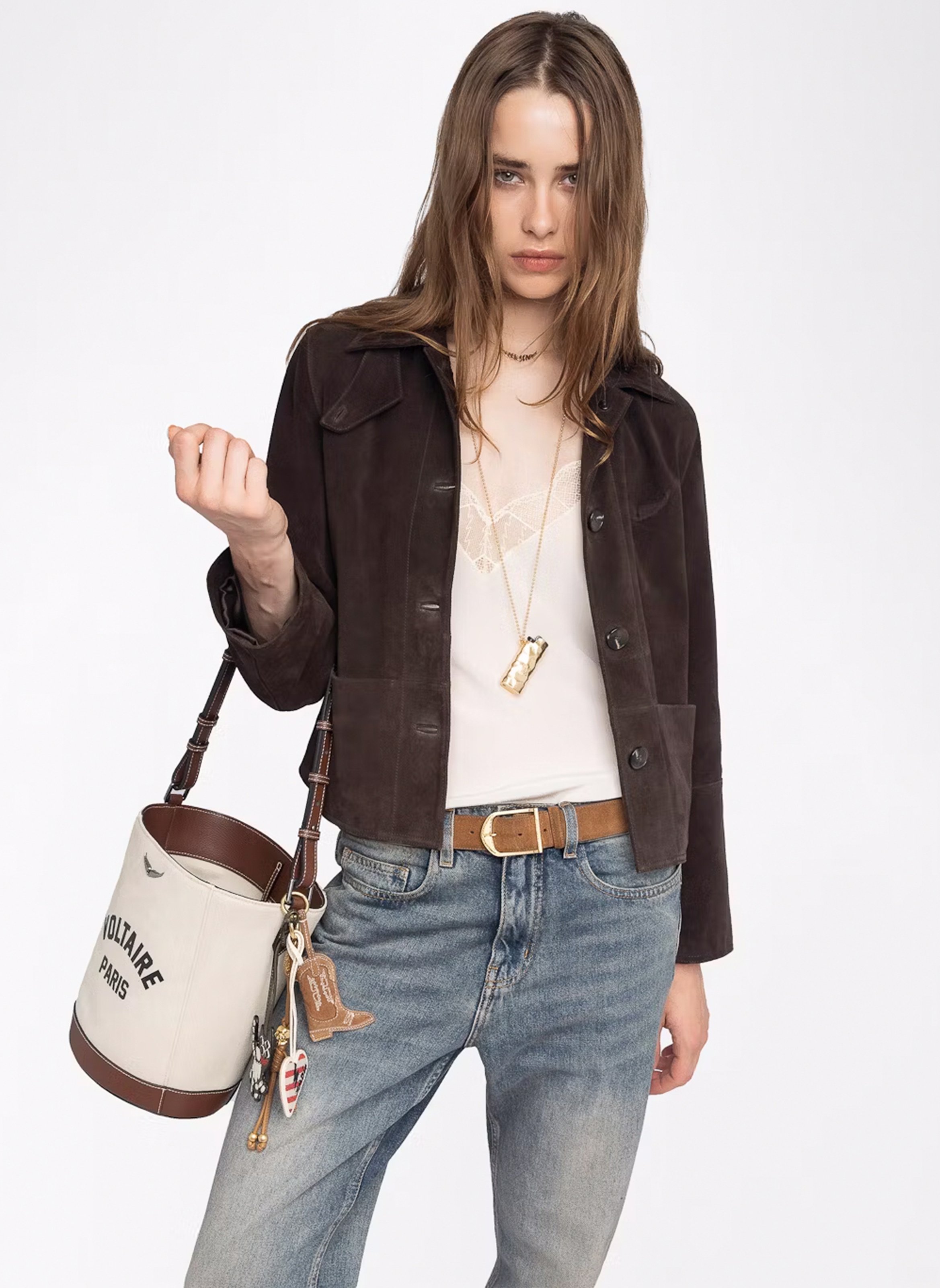 Blouson col classique en cuir ZADIG&VOLTAIRE Marron