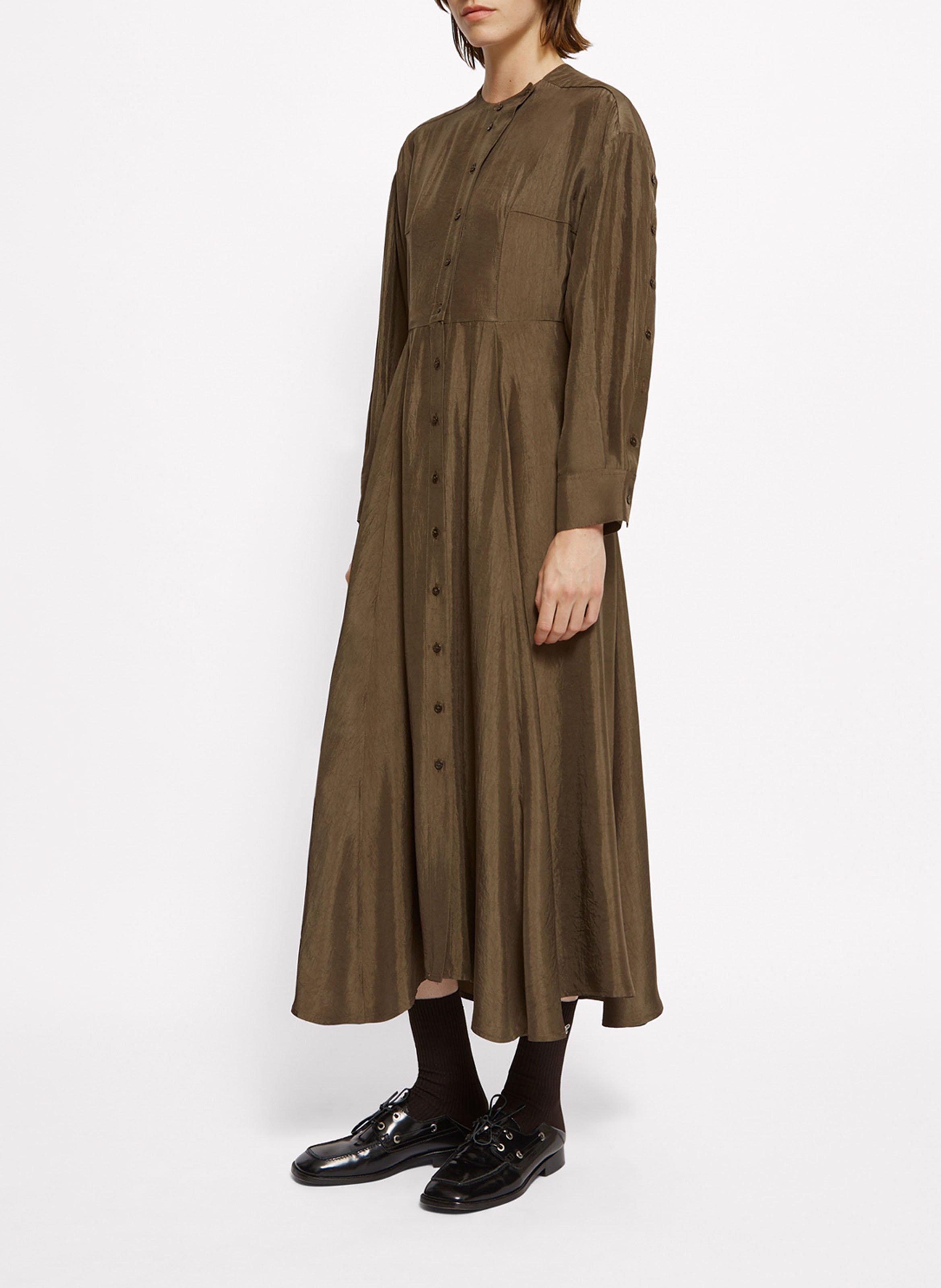 Robe longue plissée à boutons unie  ROSEANNA Marron