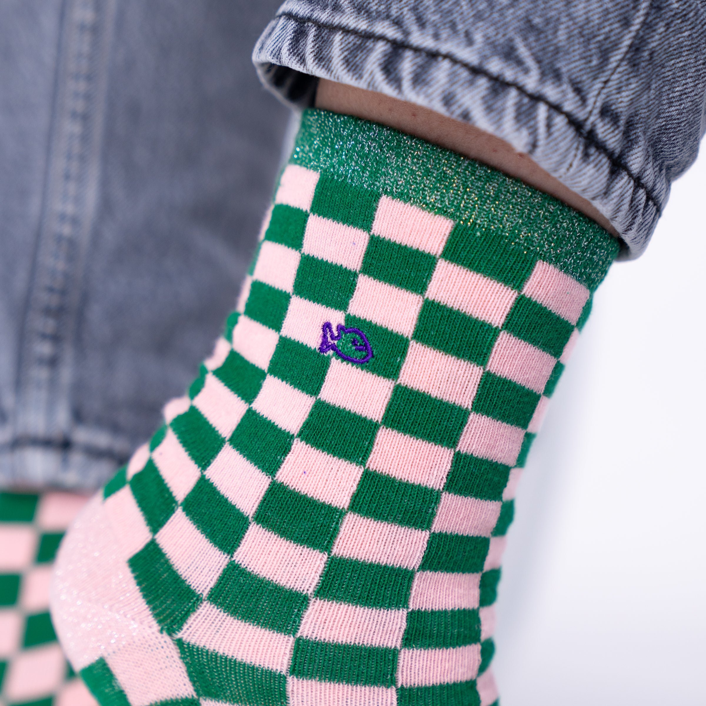 Checked combed cotton socks BILLYBELT Green