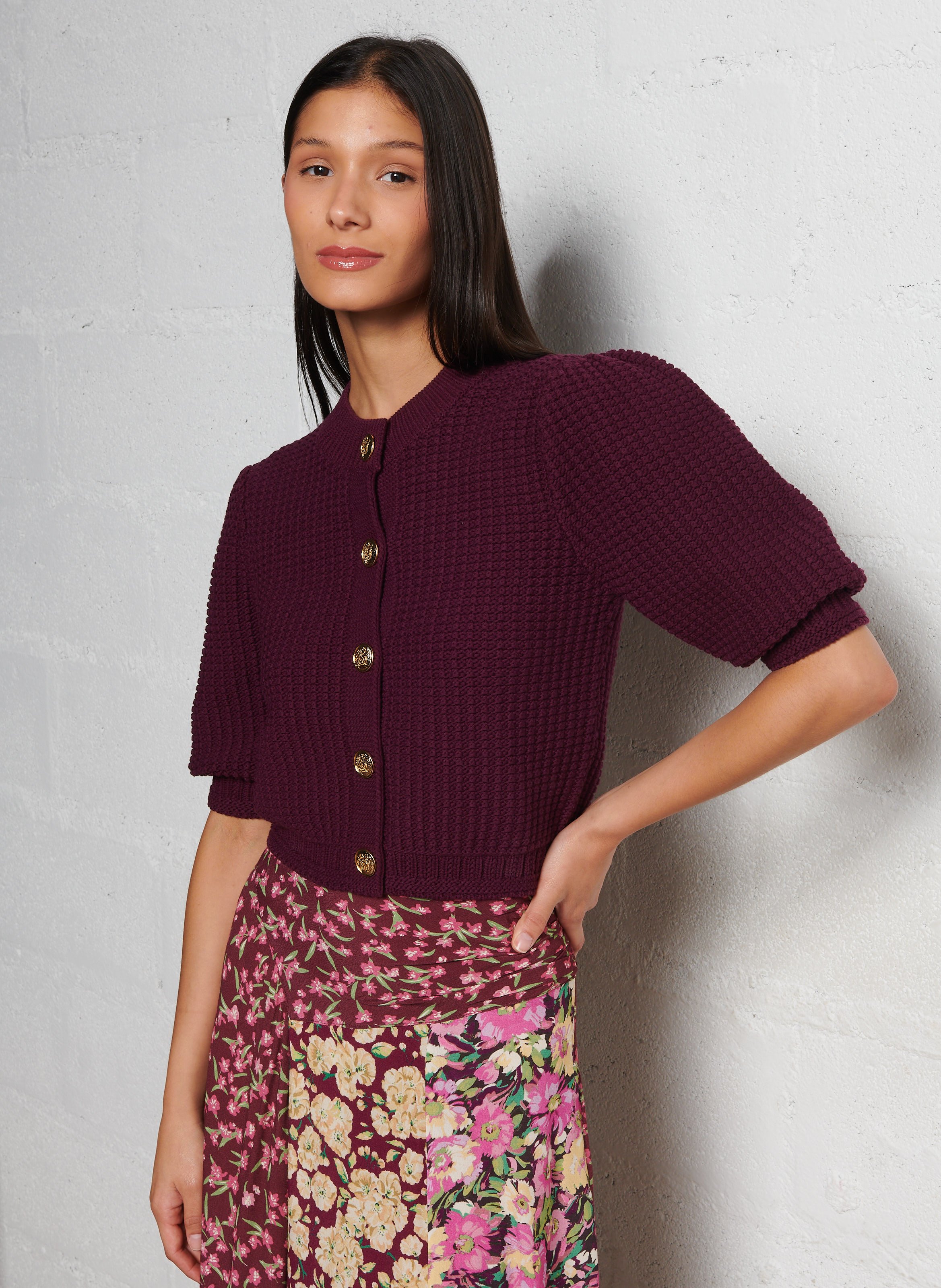 Gilet droit en coton mélangé BA&SH Prune