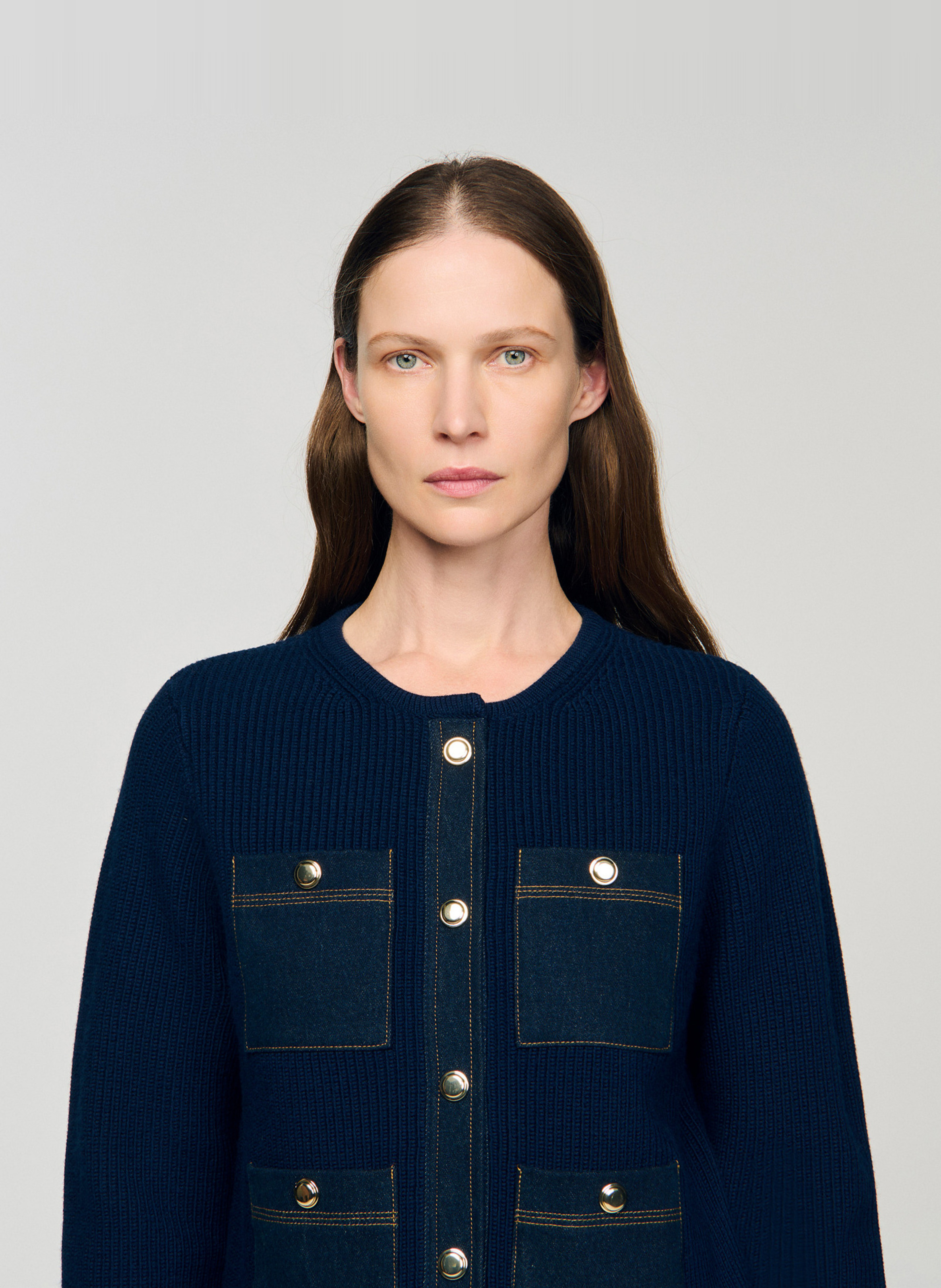 Cardigan uni à poches en laine SANDRO Bleu