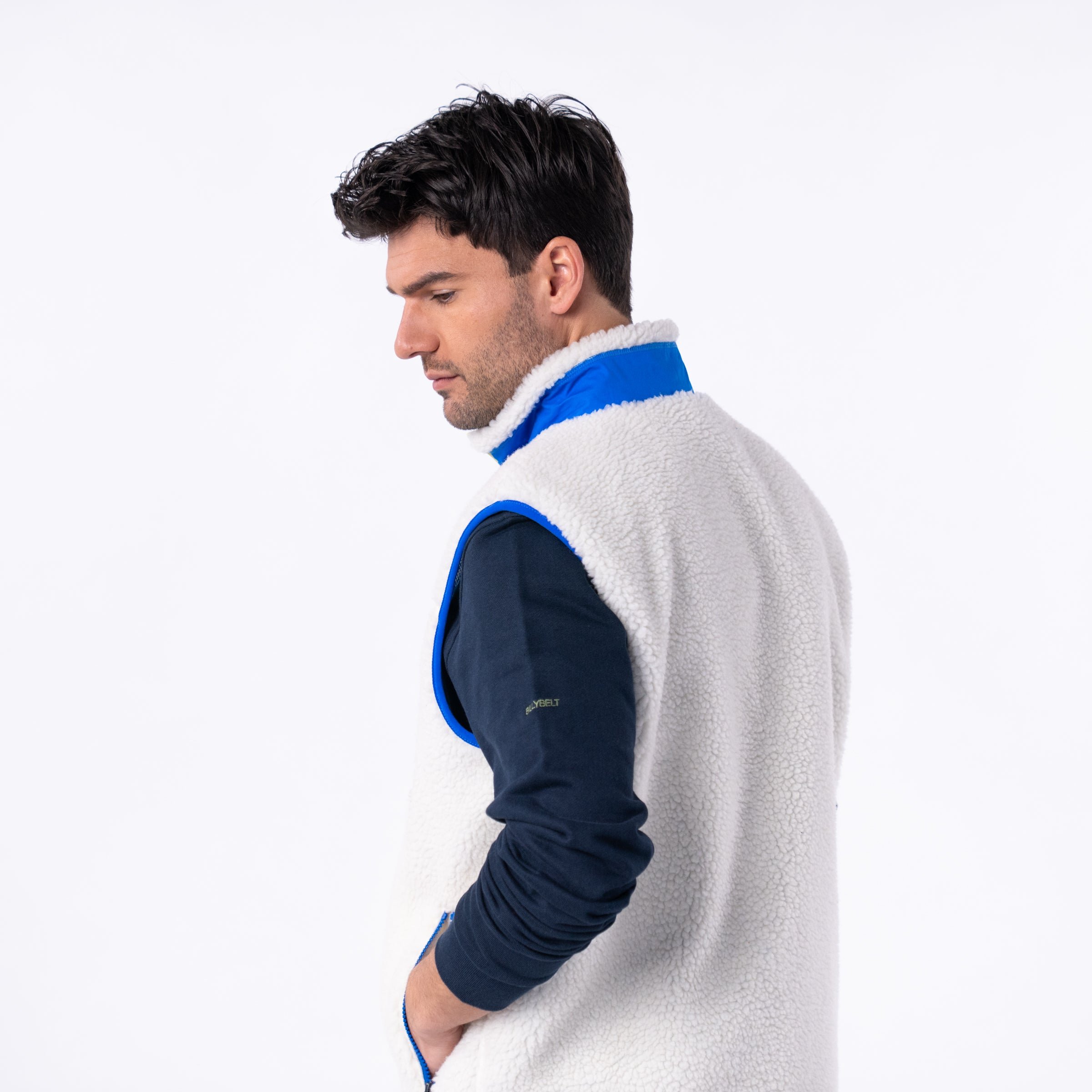 Sleeveless Sherpa Zip-Up Vest BILLYBELT Beige