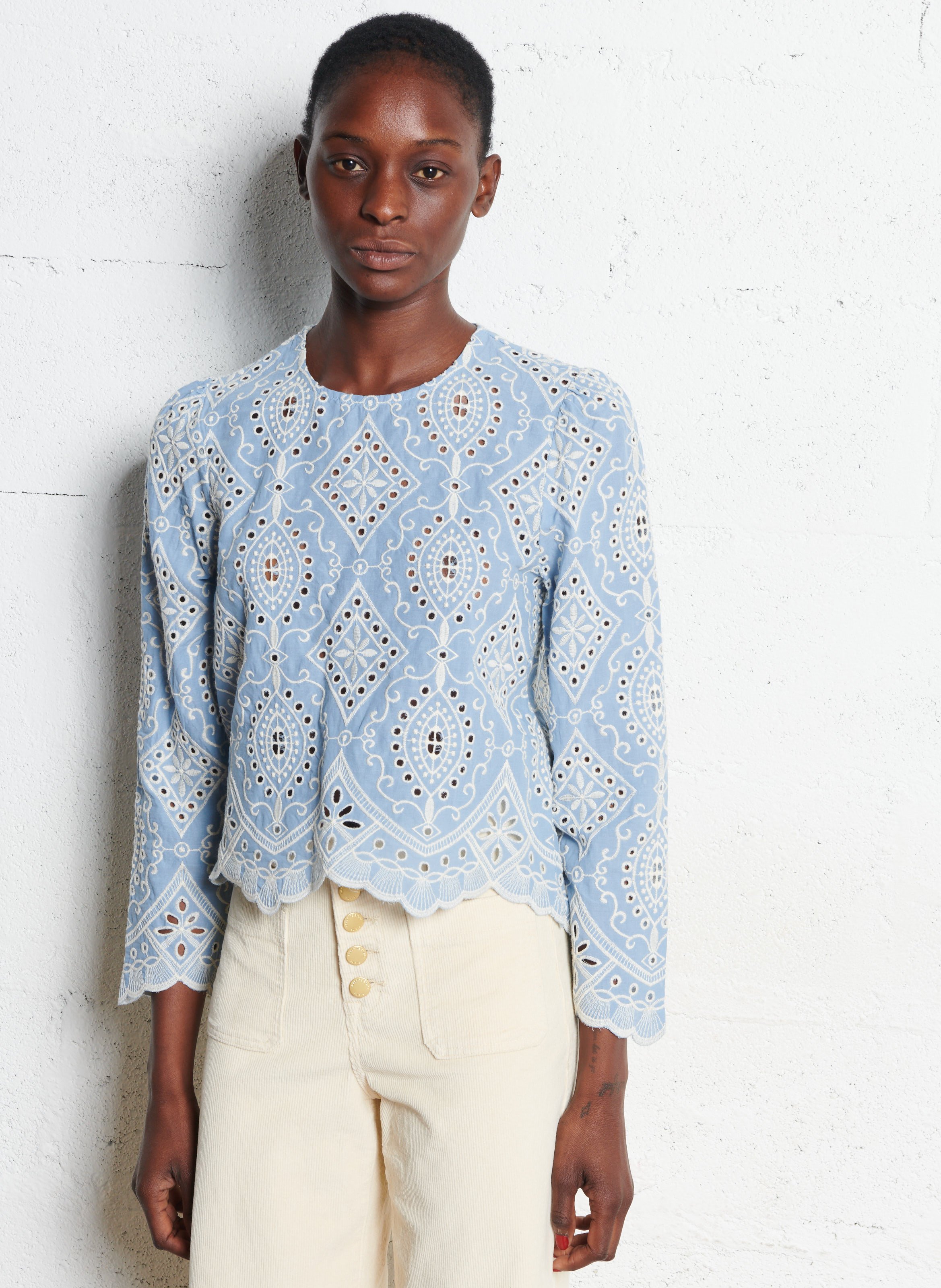Blouse col rond en coton LA PETITE ETOILE Bleu