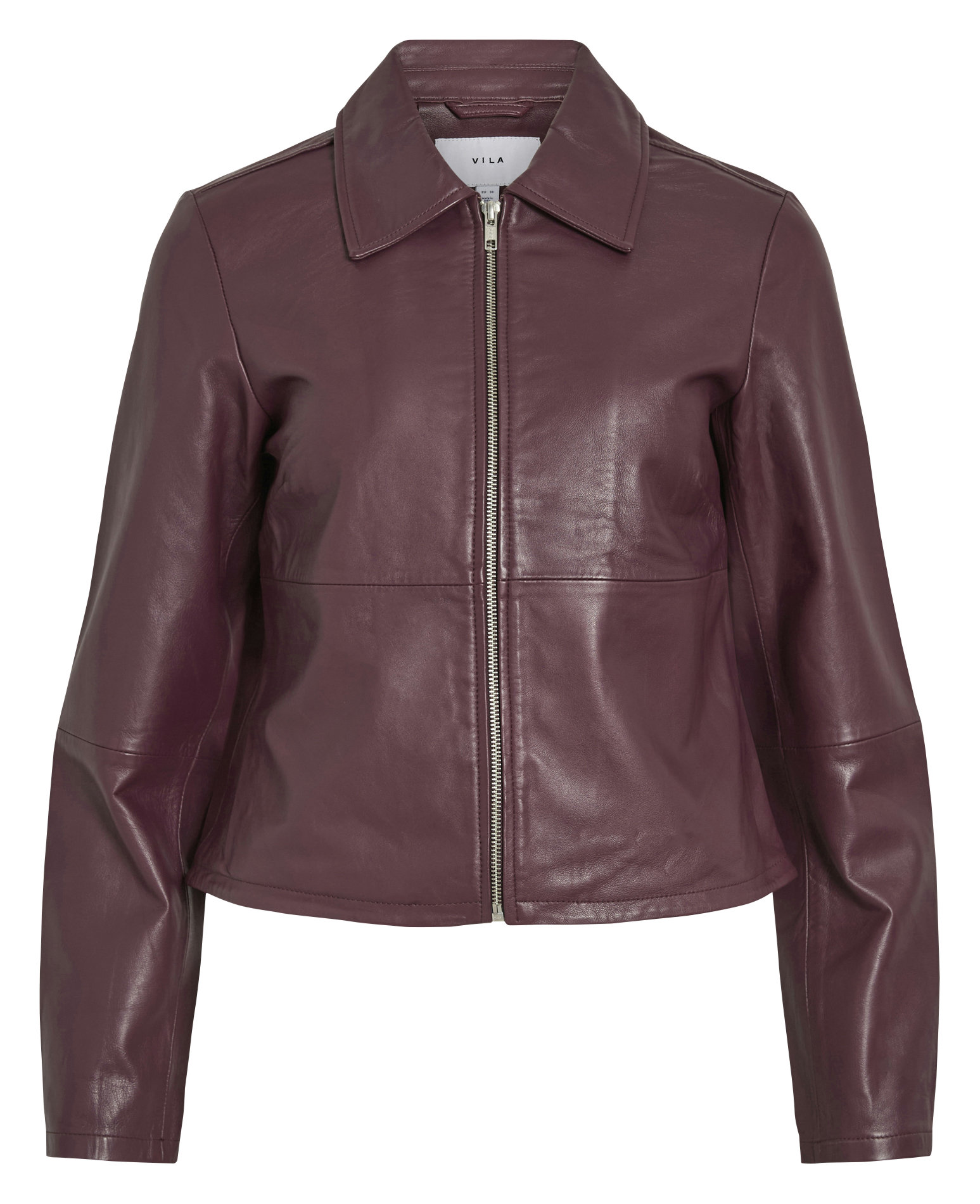 Veste droite col classique en cuir VILA Prune