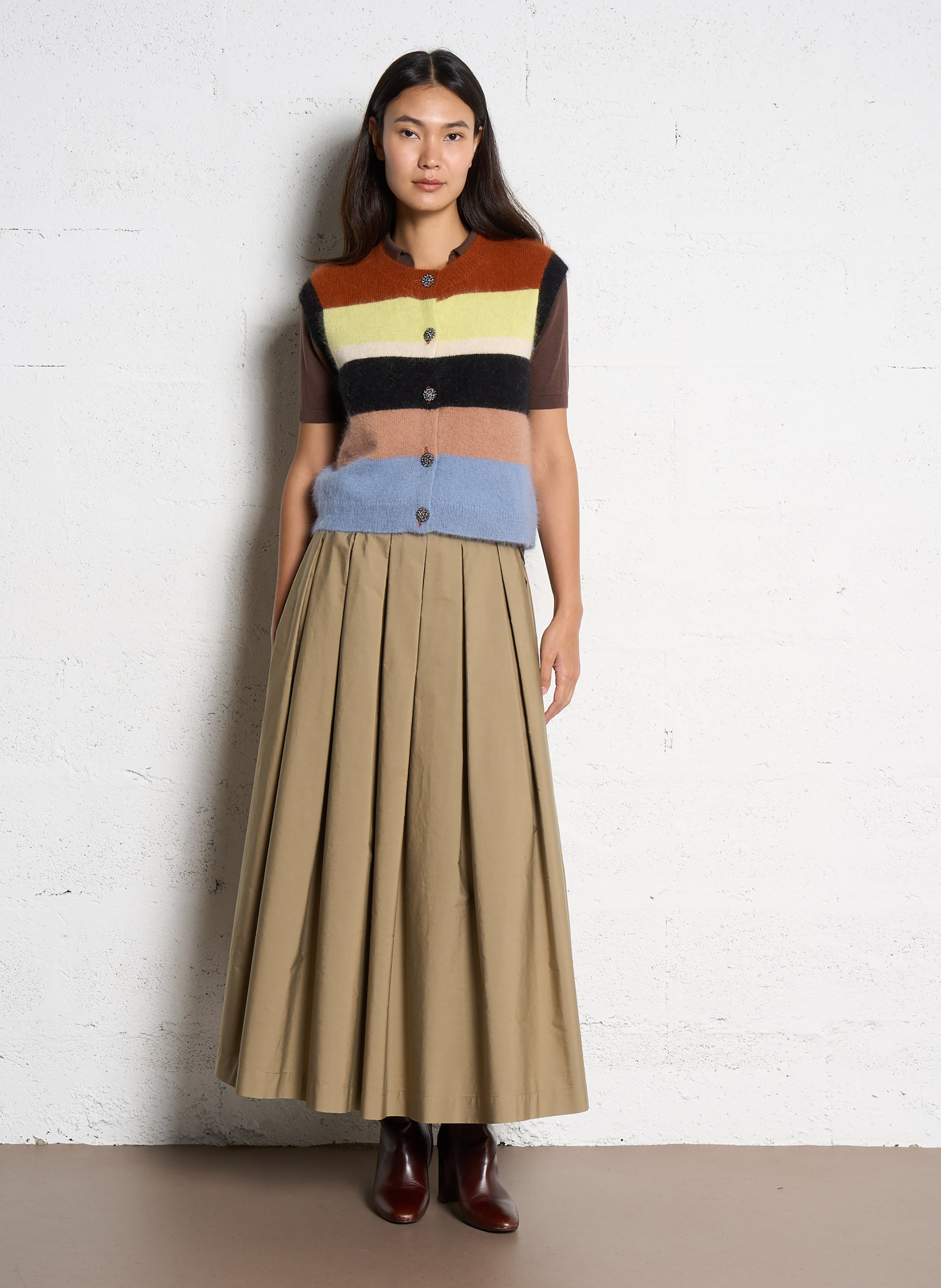 Pleated long cotton skirt MAX MARA WEEK END Brown