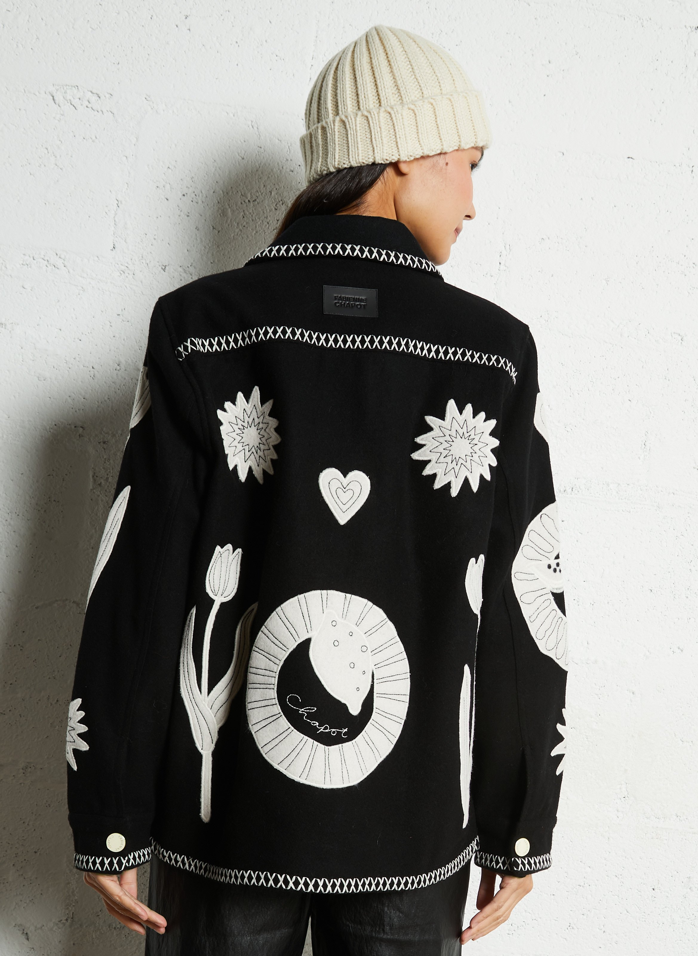 Veste droite col rond en coton mélangé FABIENNE CHAPOT Noir