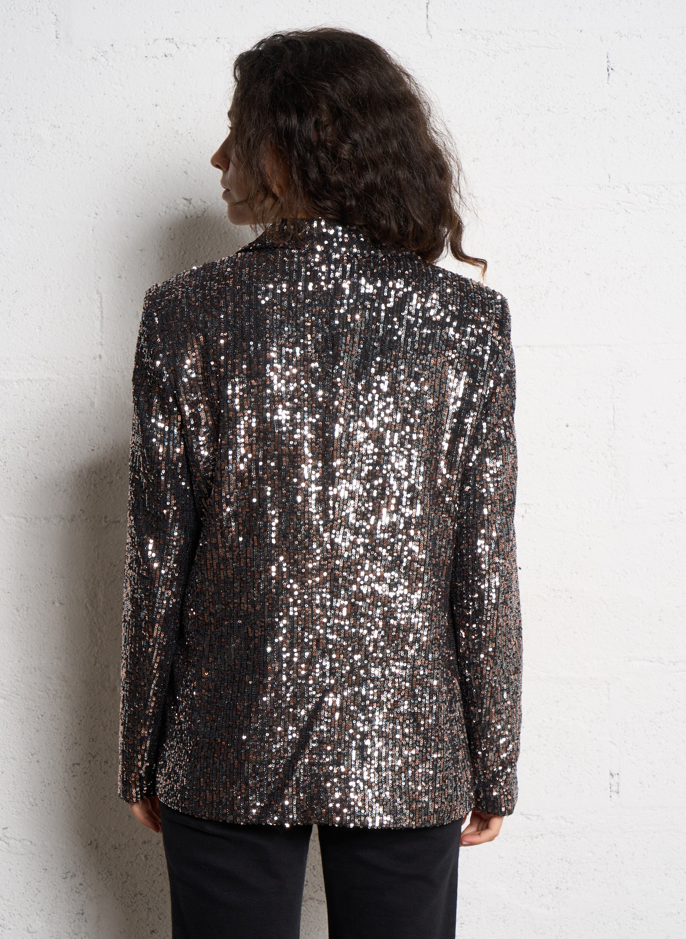 Veste tailleur droite à sequins brodés SEE U SOON Noir