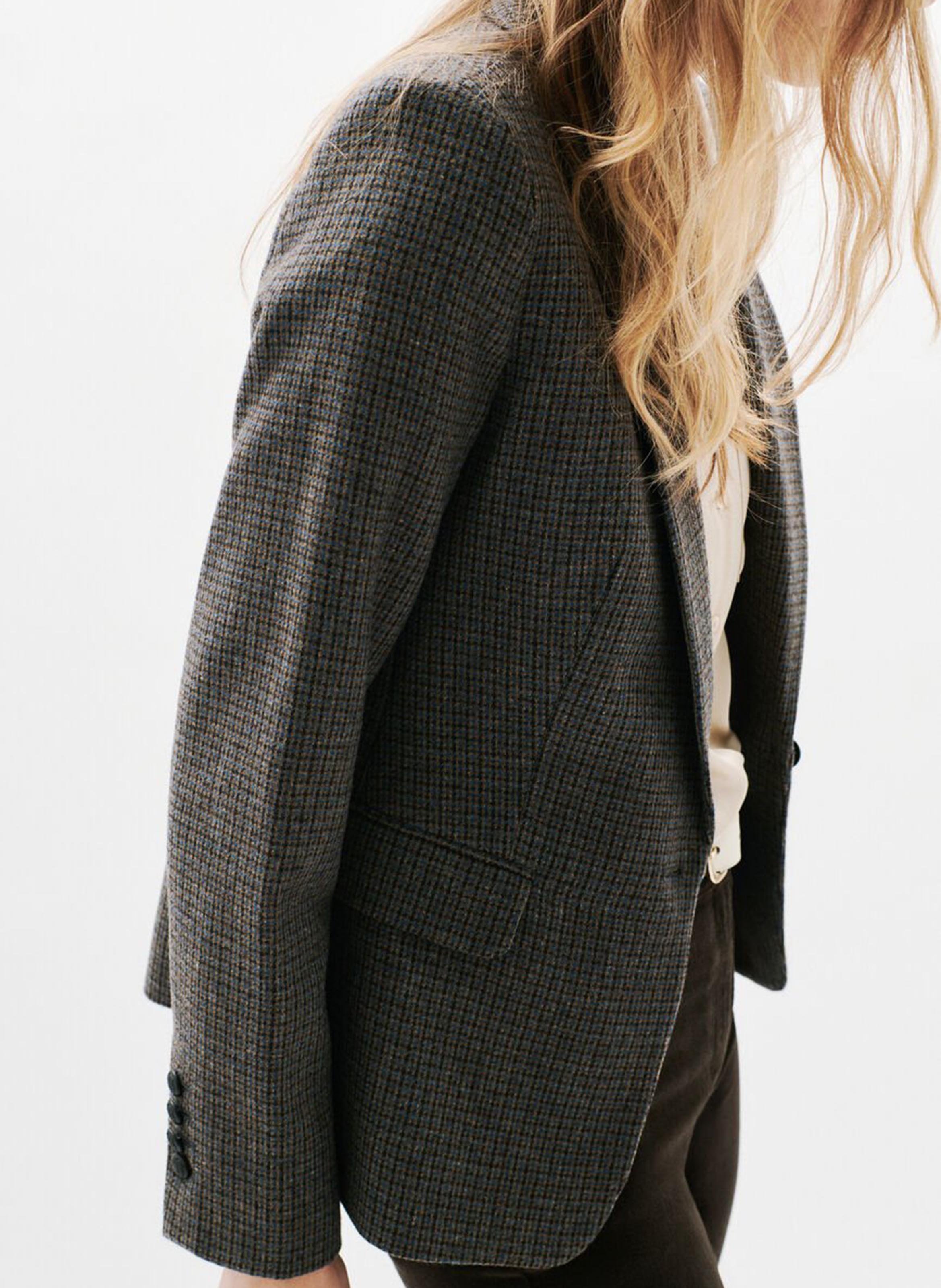 Printed straight-cut tailored wool blend jacket CAROLL Grey