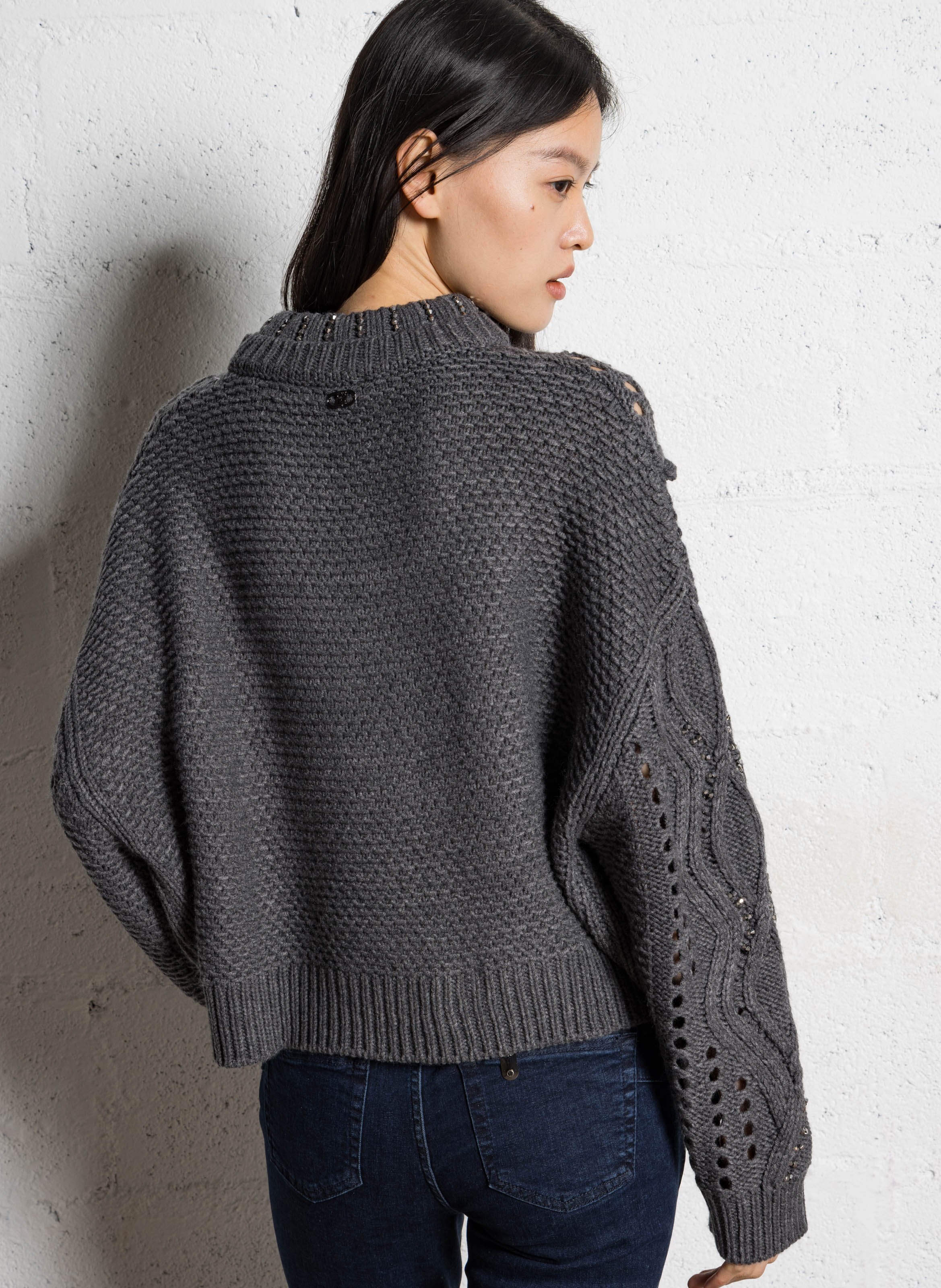 Pull oversize col rond LIU JO Gris