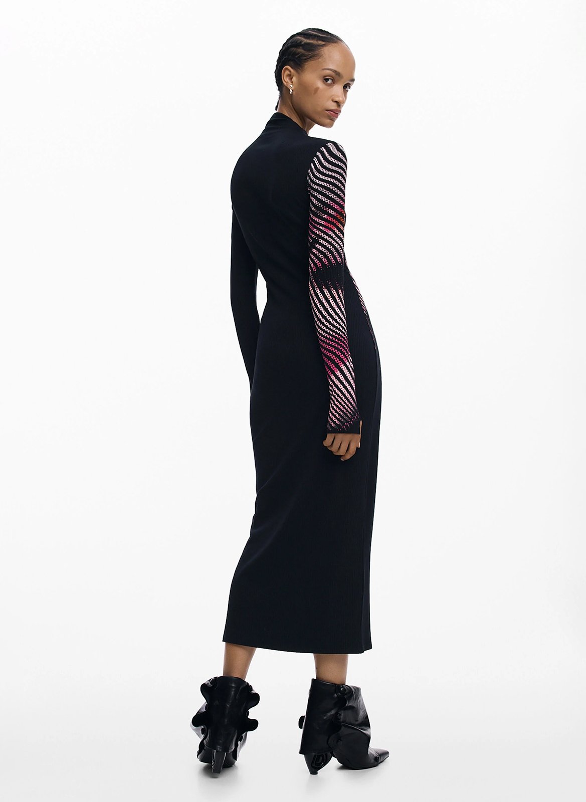 Robe longue col montant imprimé DESIGUAL Noir