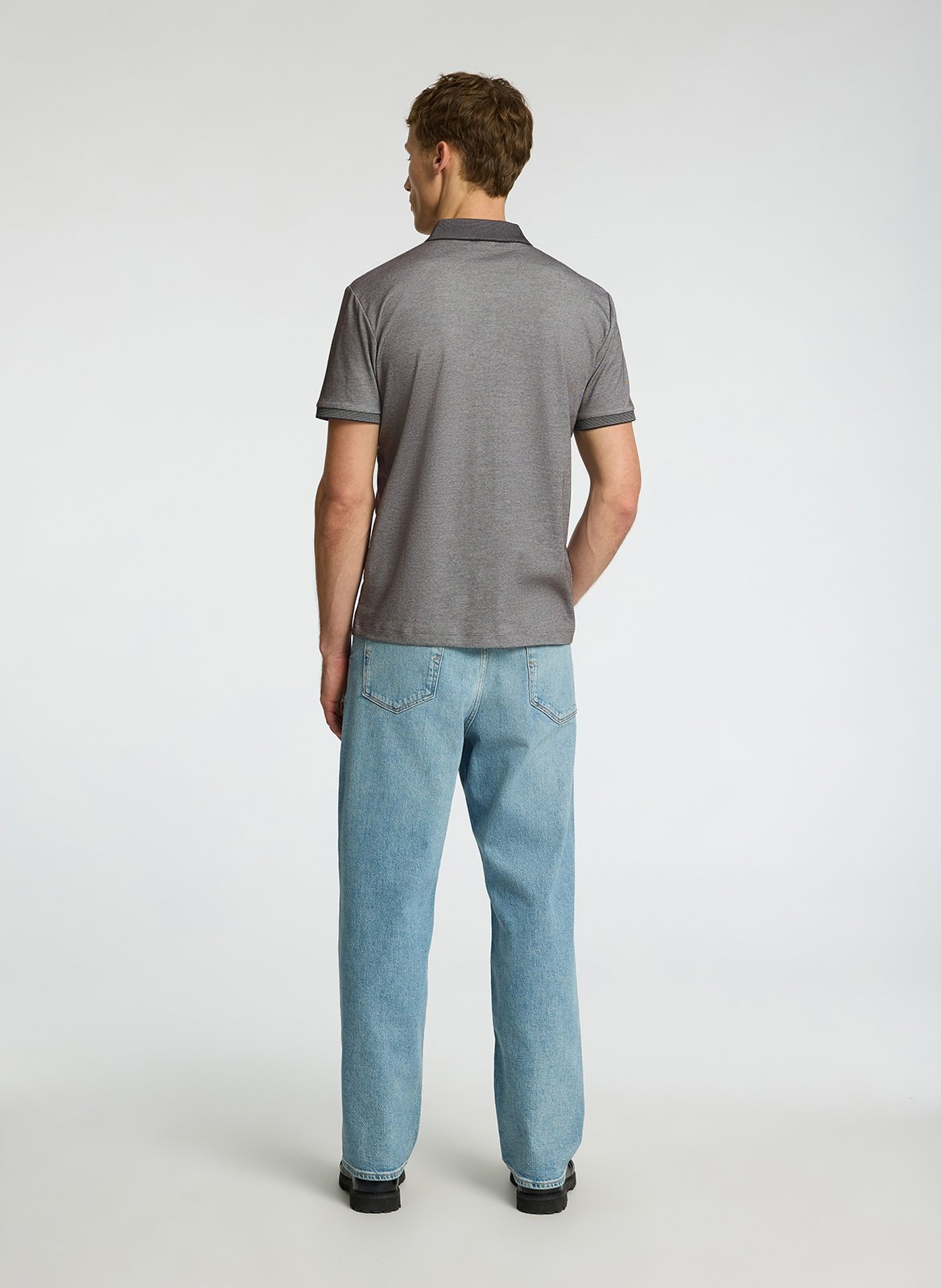 Straight organic cotton polo shirt SELECTED Grey