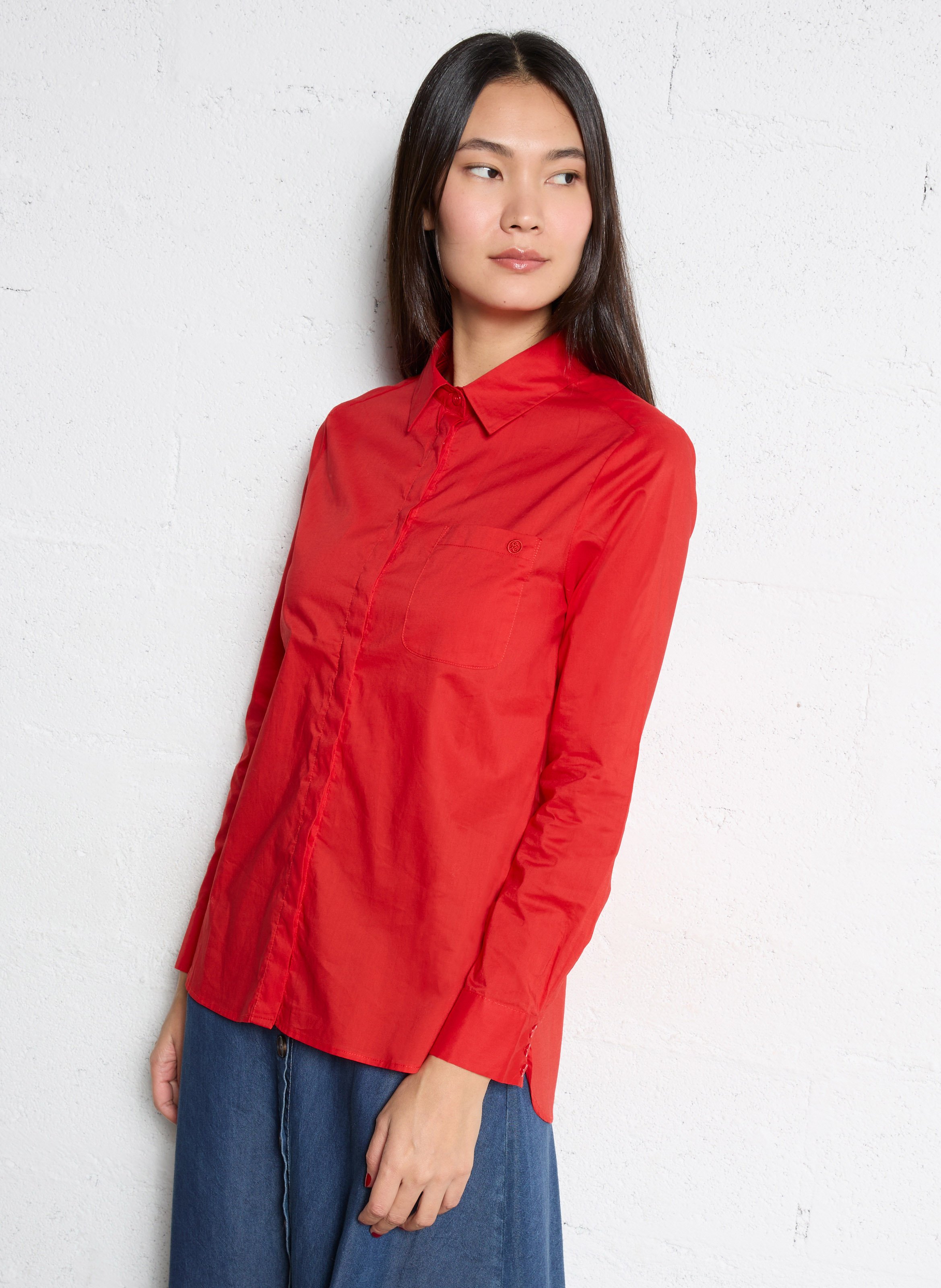 Chemise col classique droite en coton LA PETITE ETOILE Rouge