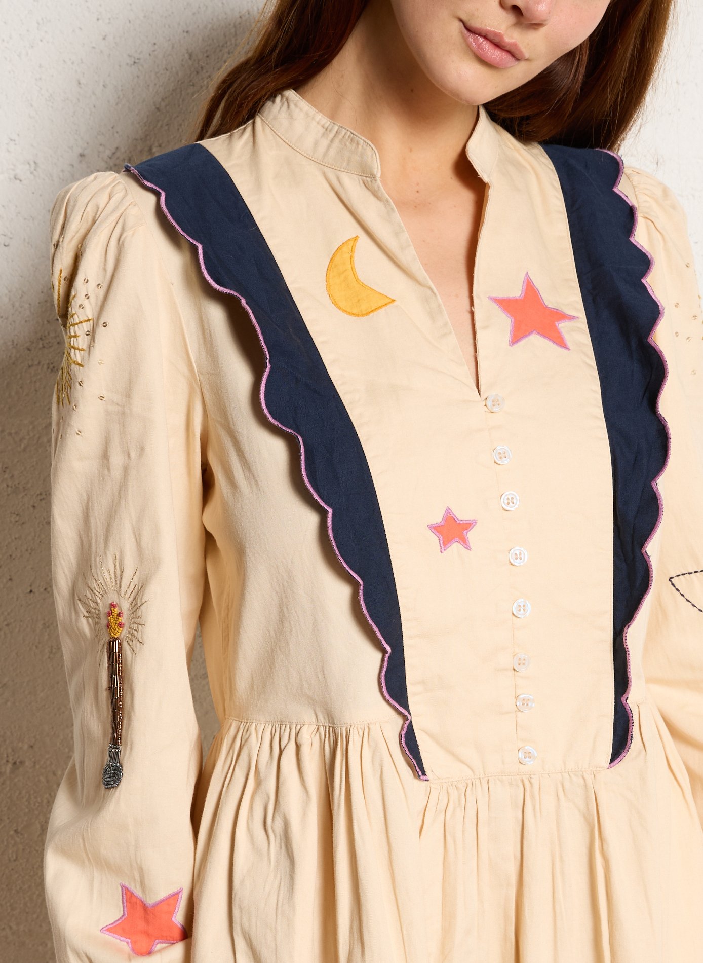 Robe longue col tunisien en coton bio STELLA NOVA Beige