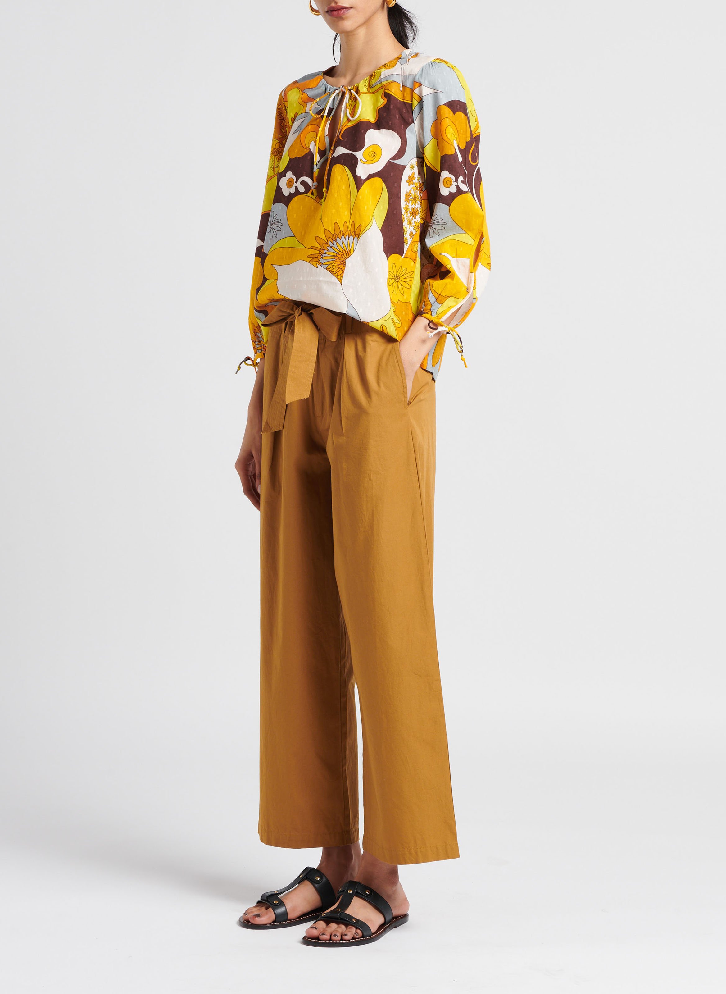 Soepelvallende, katoenen blouse met print ANTIK BATIK Geel