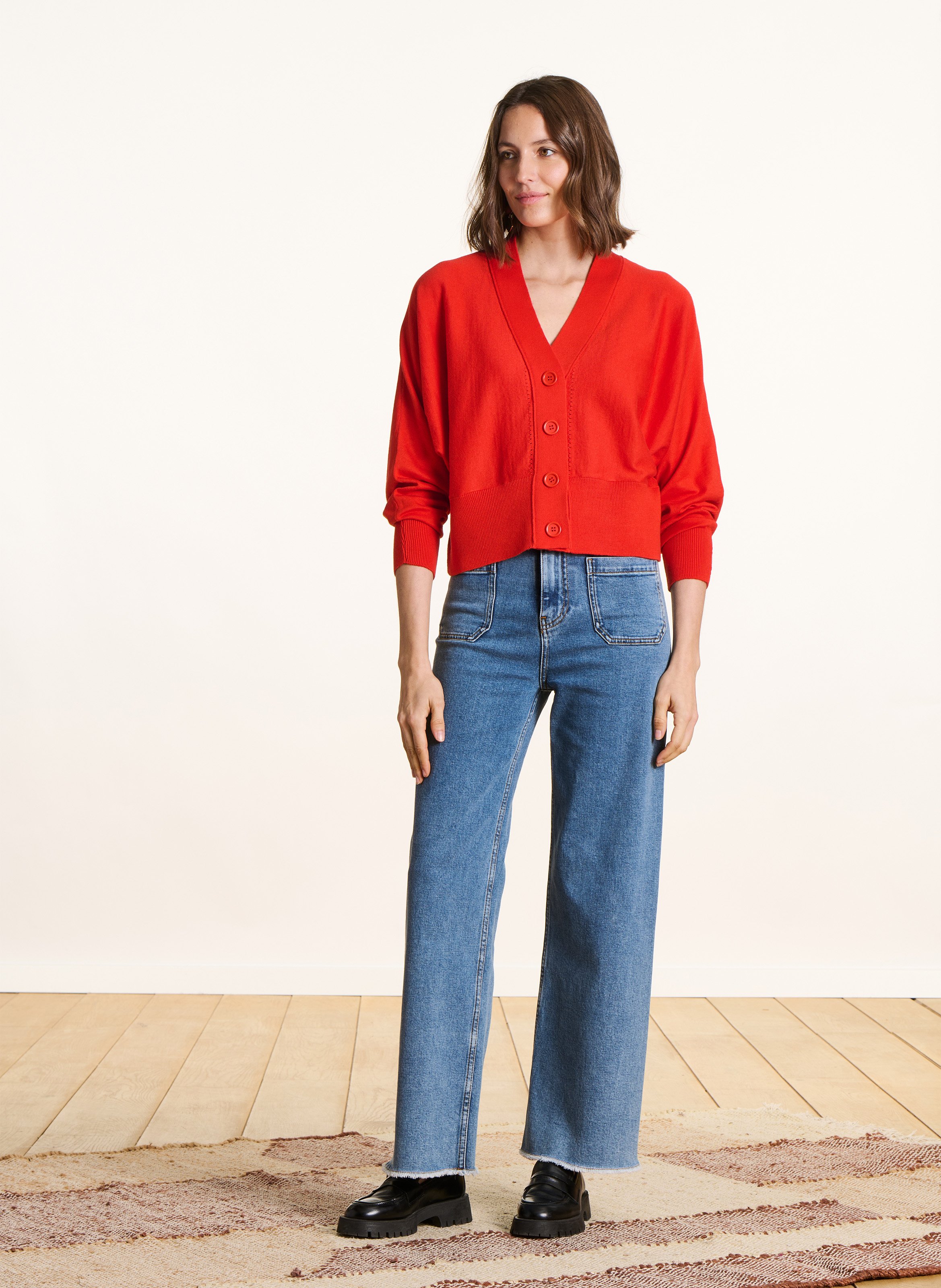 Gilet ample court maille unie LA FEE MARABOUTEE Rose