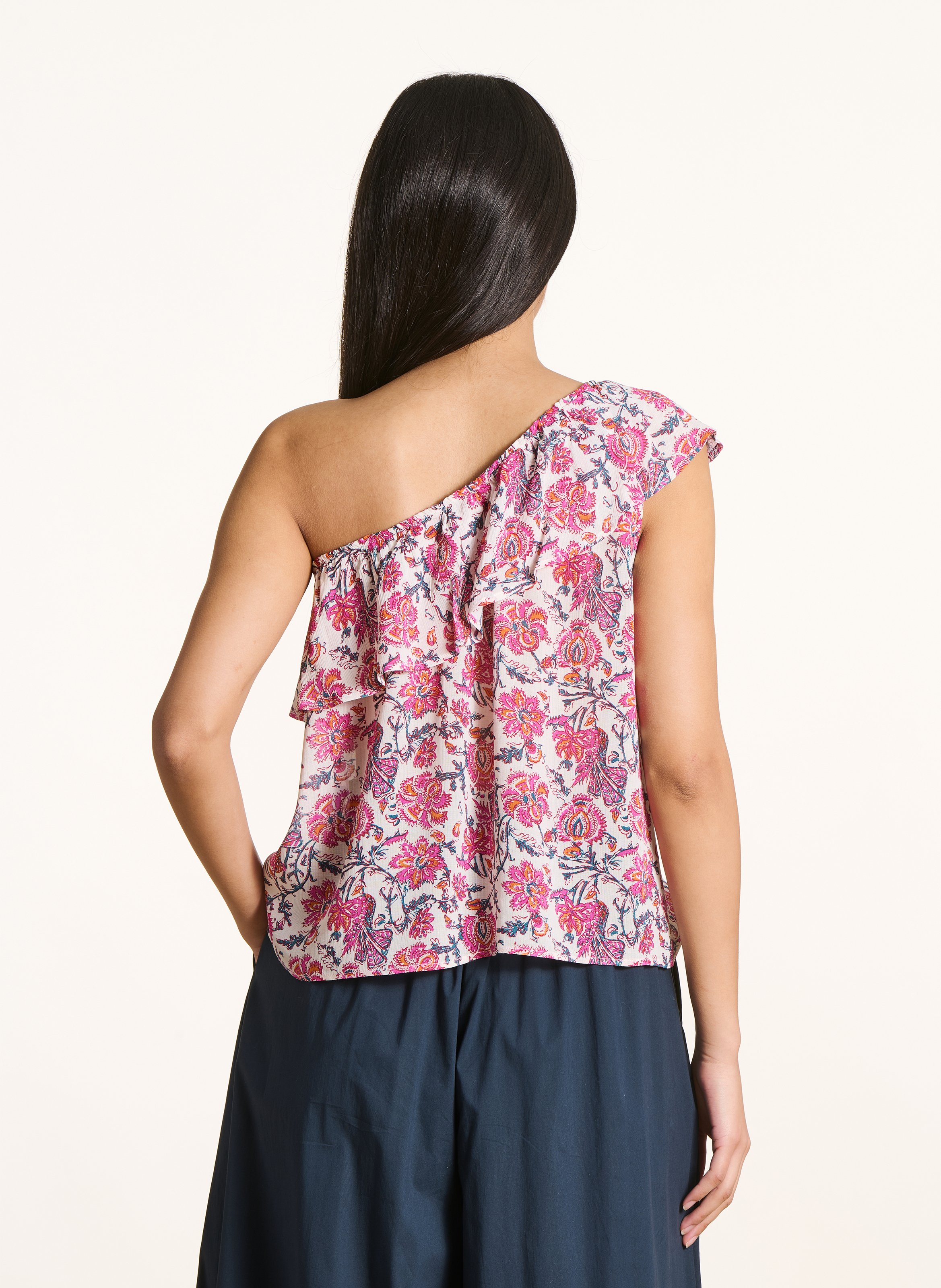 Top one shouler à imprimé floral LA FEE MARABOUTEE Rose