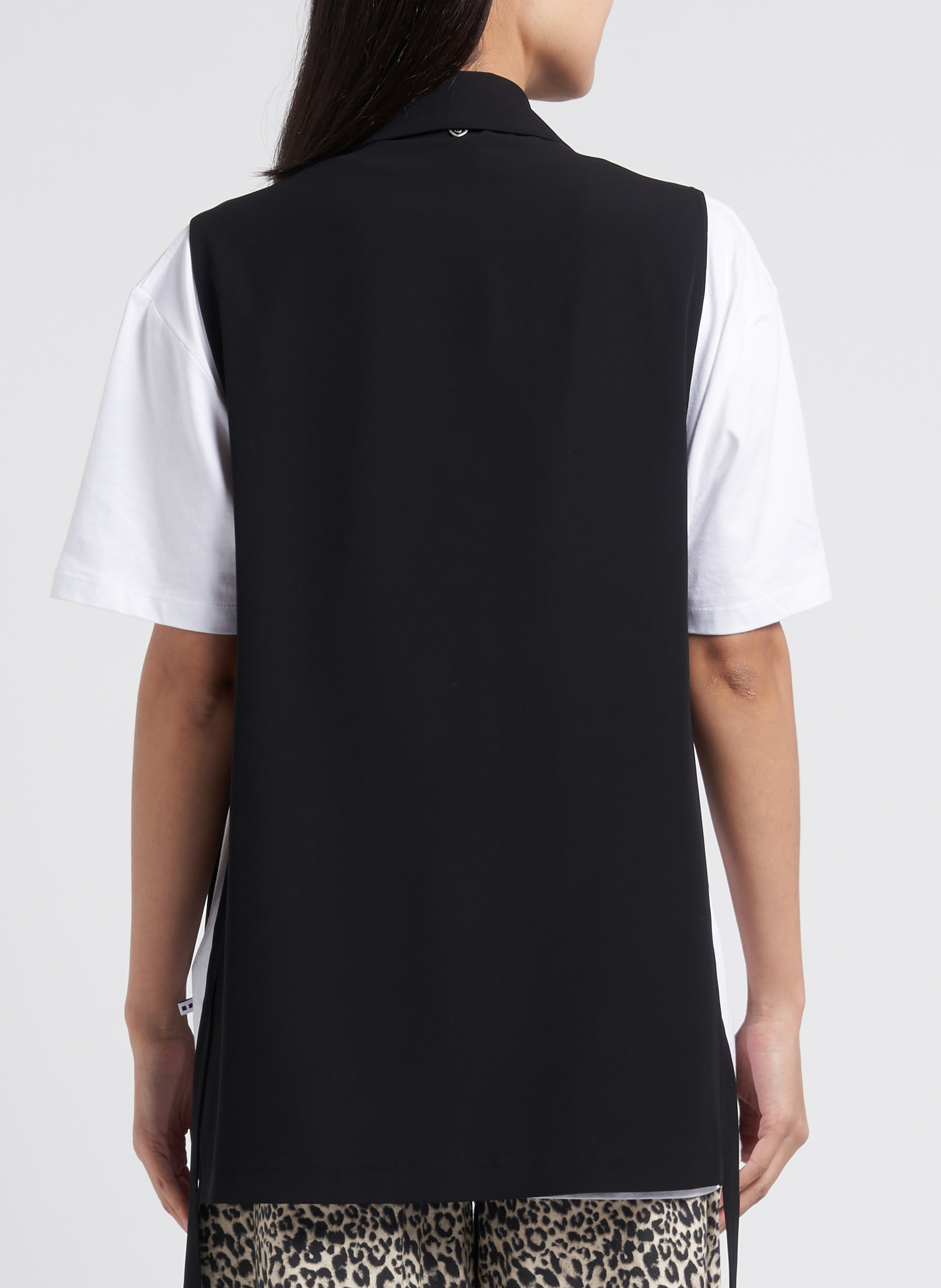 Gilet long col tailleur sans manches PLEASE Noir