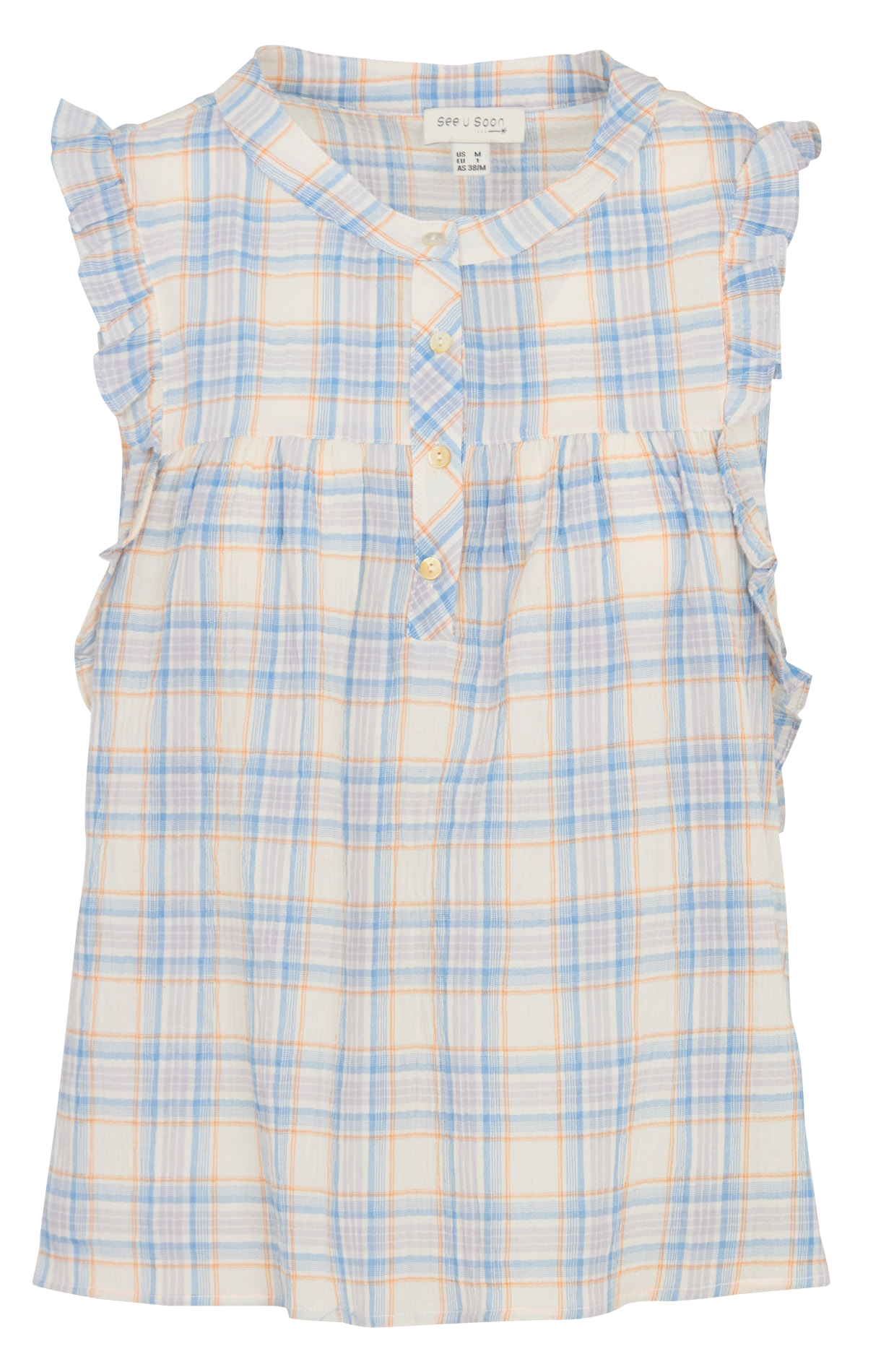 Top sans manches col rond imprimé SEE U SOON Bleu