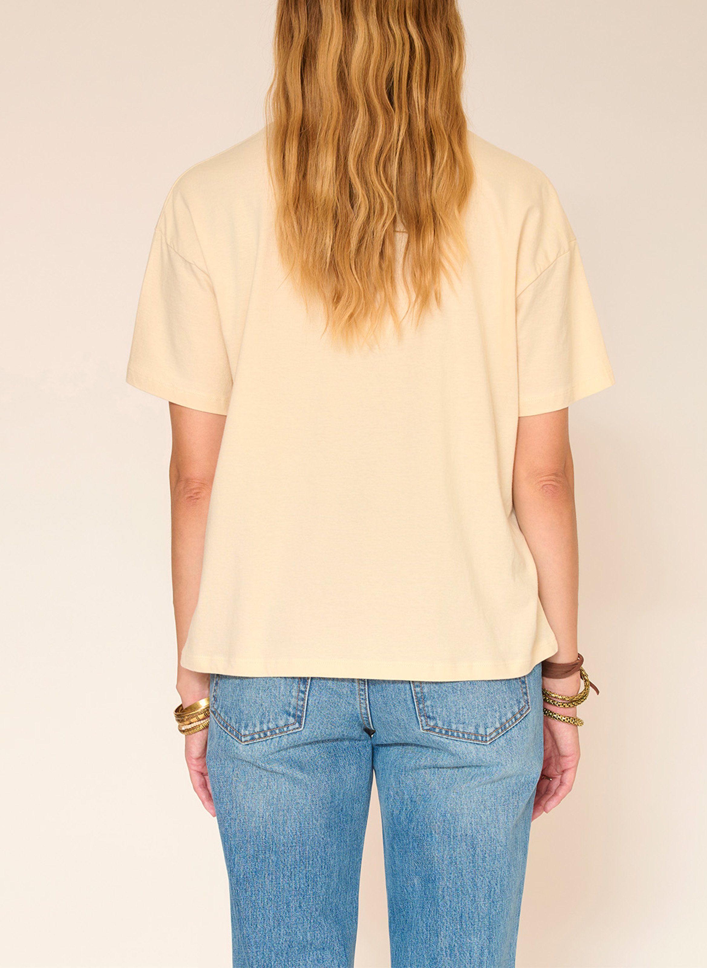 Straight round neck T-shirt printed Napoli in cotton. MKT Beige