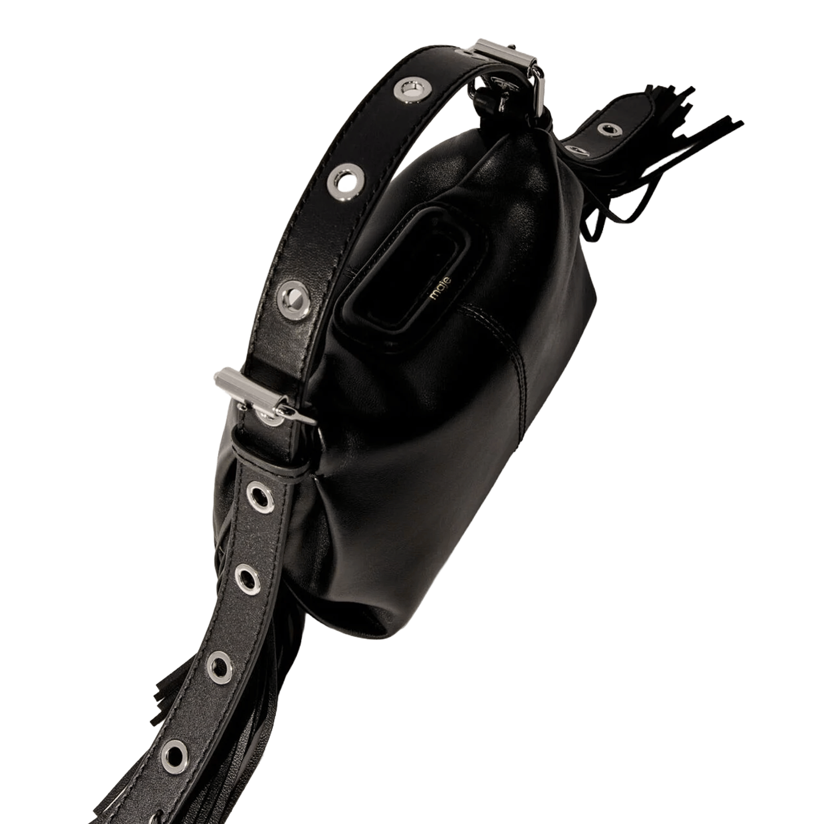 Sac bandoulière à franges en cuir MAJE Noir