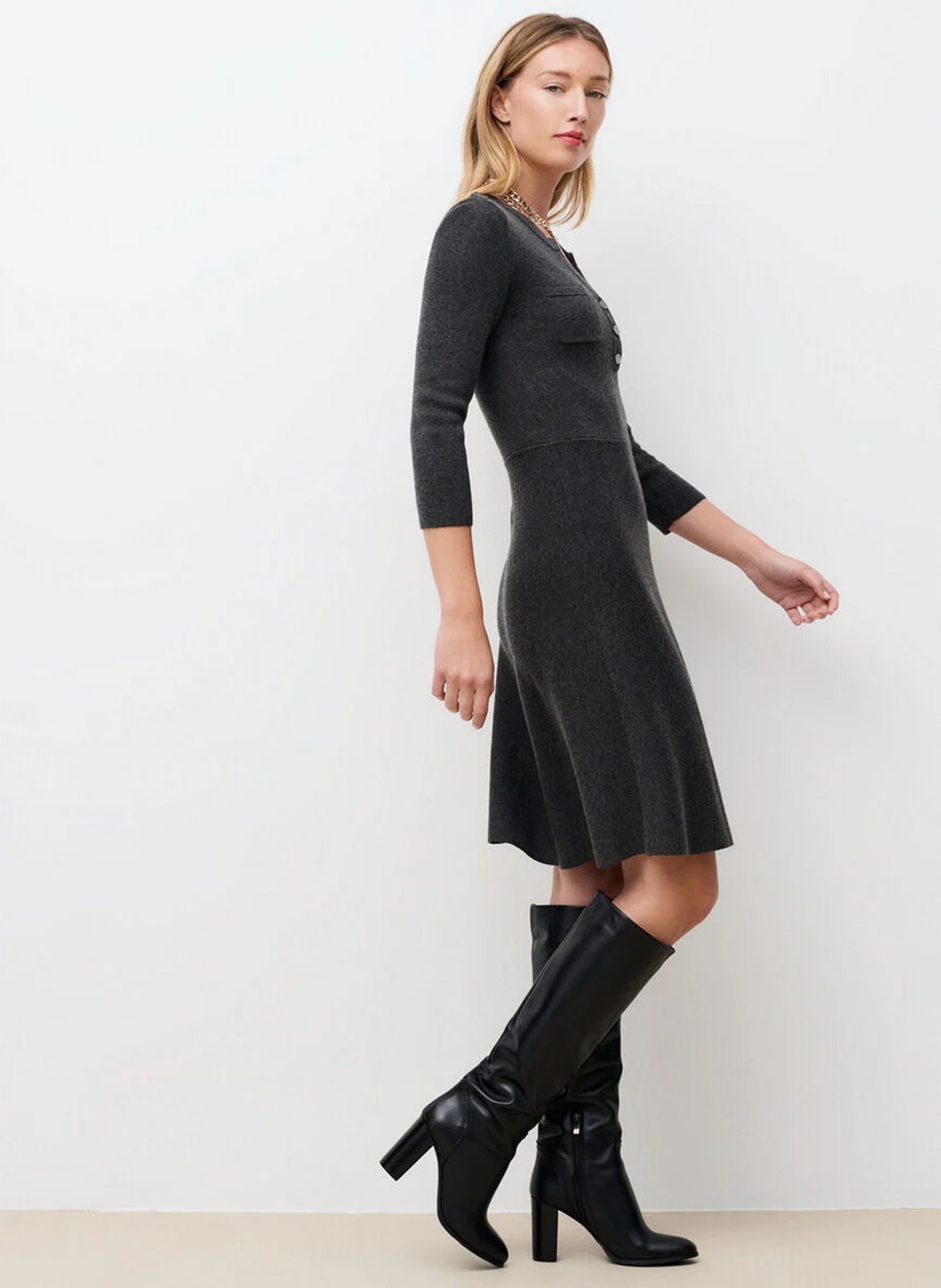 Robe courte col tunisien en laine mélangée CAROLL Gris