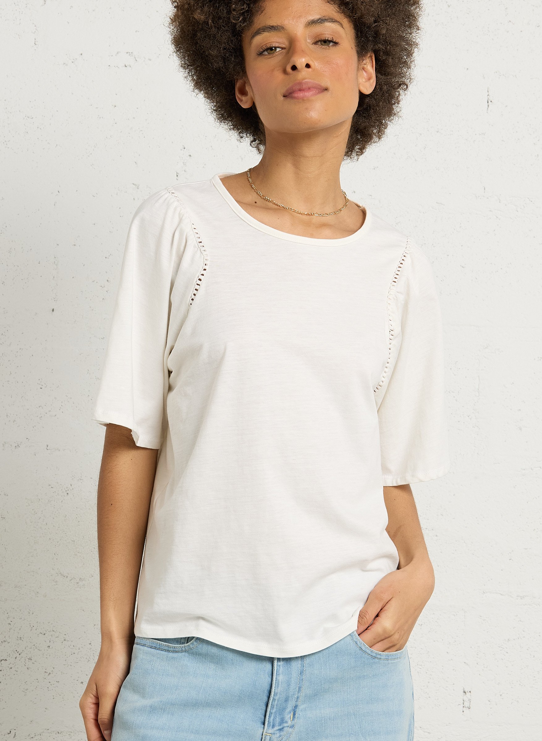 Baumwoll-T-Shirt mit Ballonärmeln SUD EXPRESS Beige