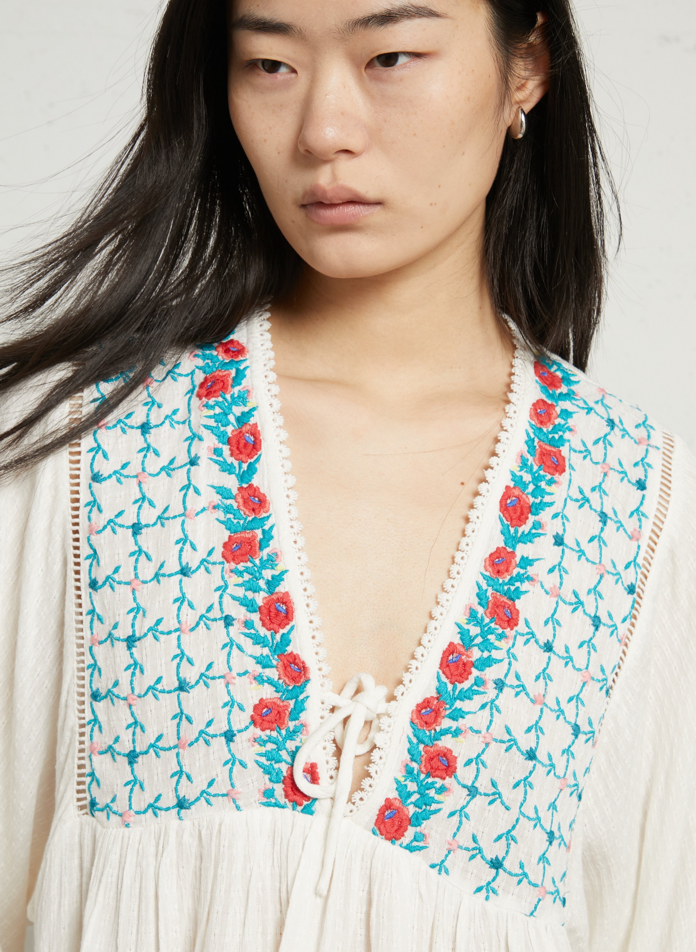 Blouse col V brodée LOUISE MISHA Blanc