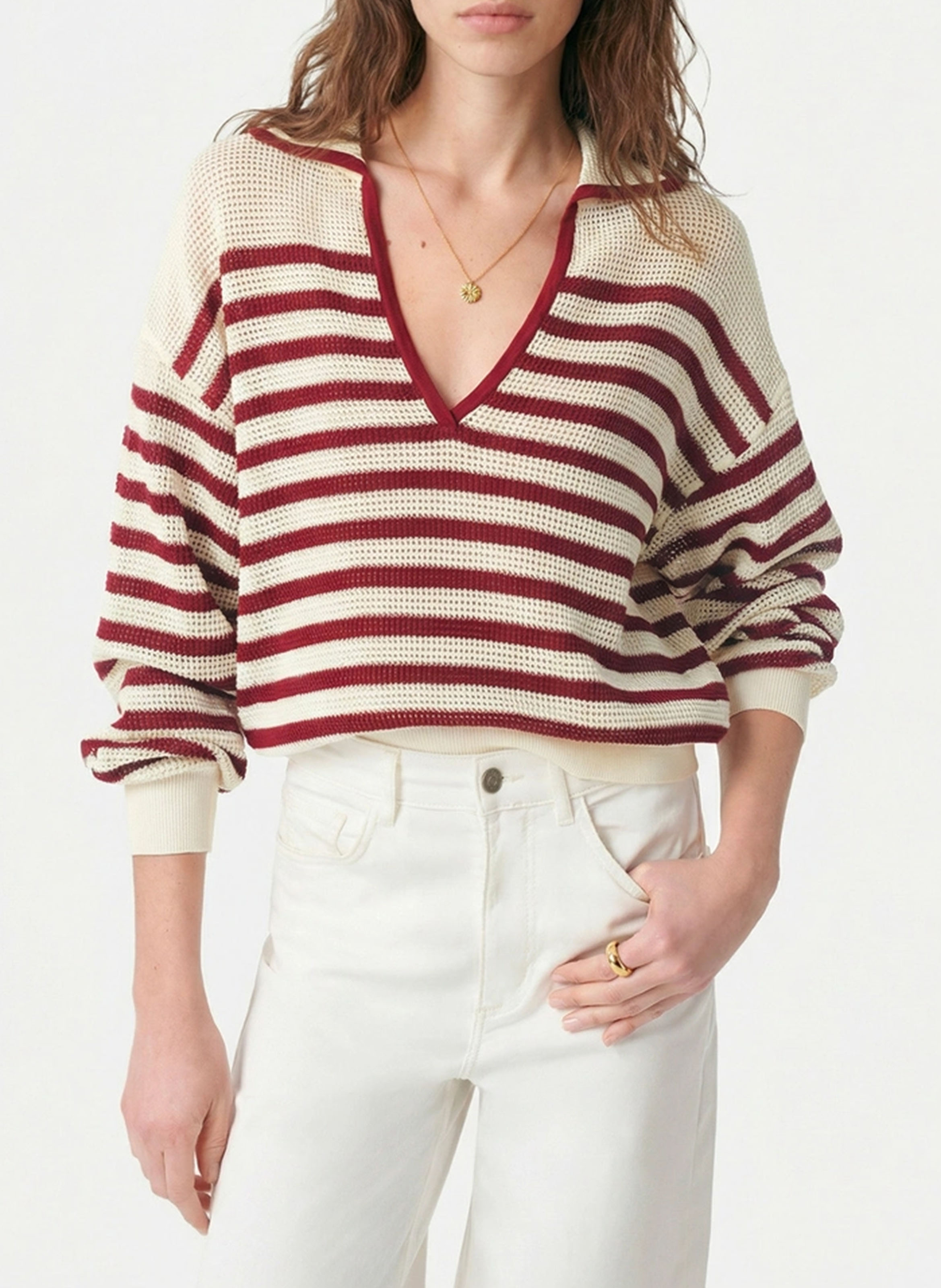 Rechte polo trui met strepen van katoen VANESSA BRUNO Rood