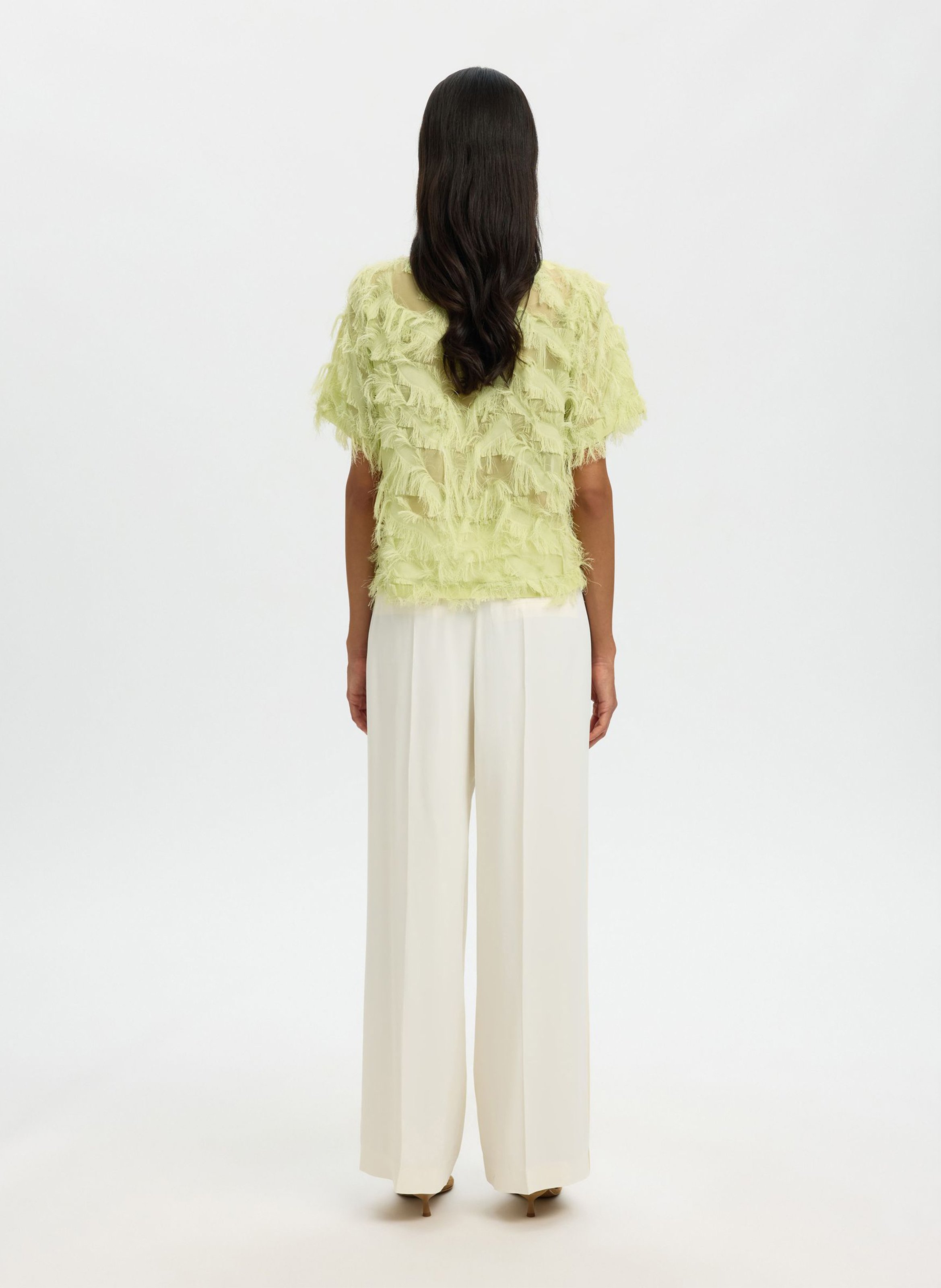 Round-neck stretch viscose top SELECTED Green