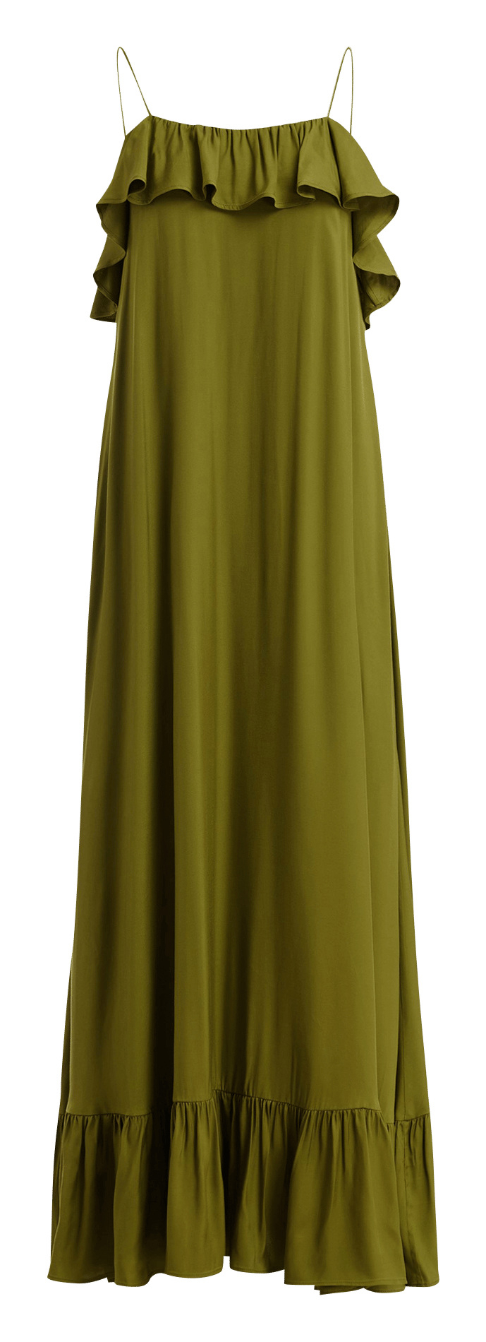 Langes fließendes Kleid mit einfarbigen Volants ESSENTIEL ANTWERP Grun