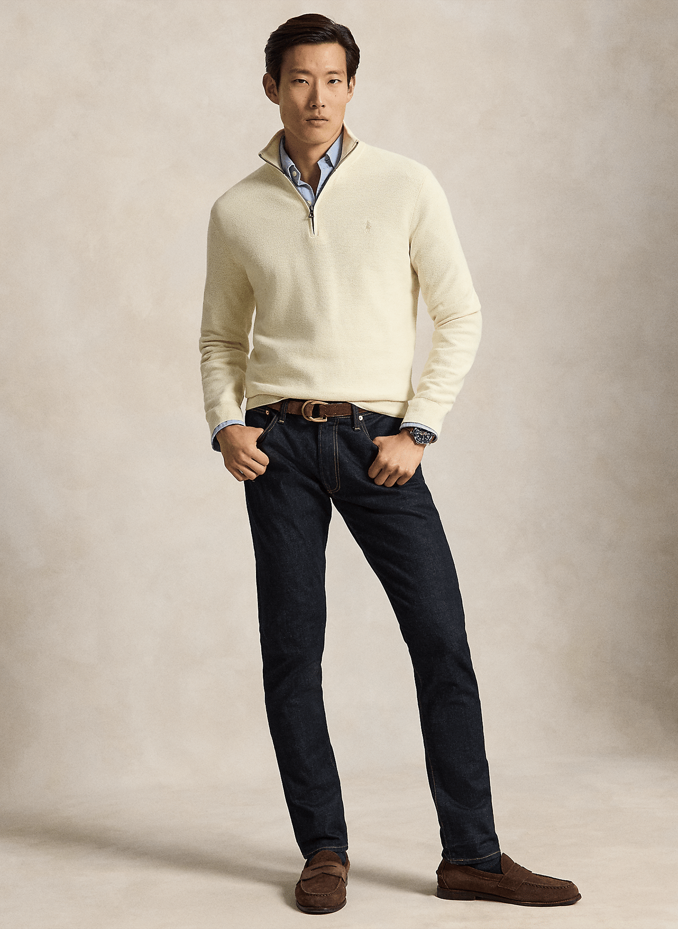 Pull droit col montant en coton POLO RALPH LAUREN Beige