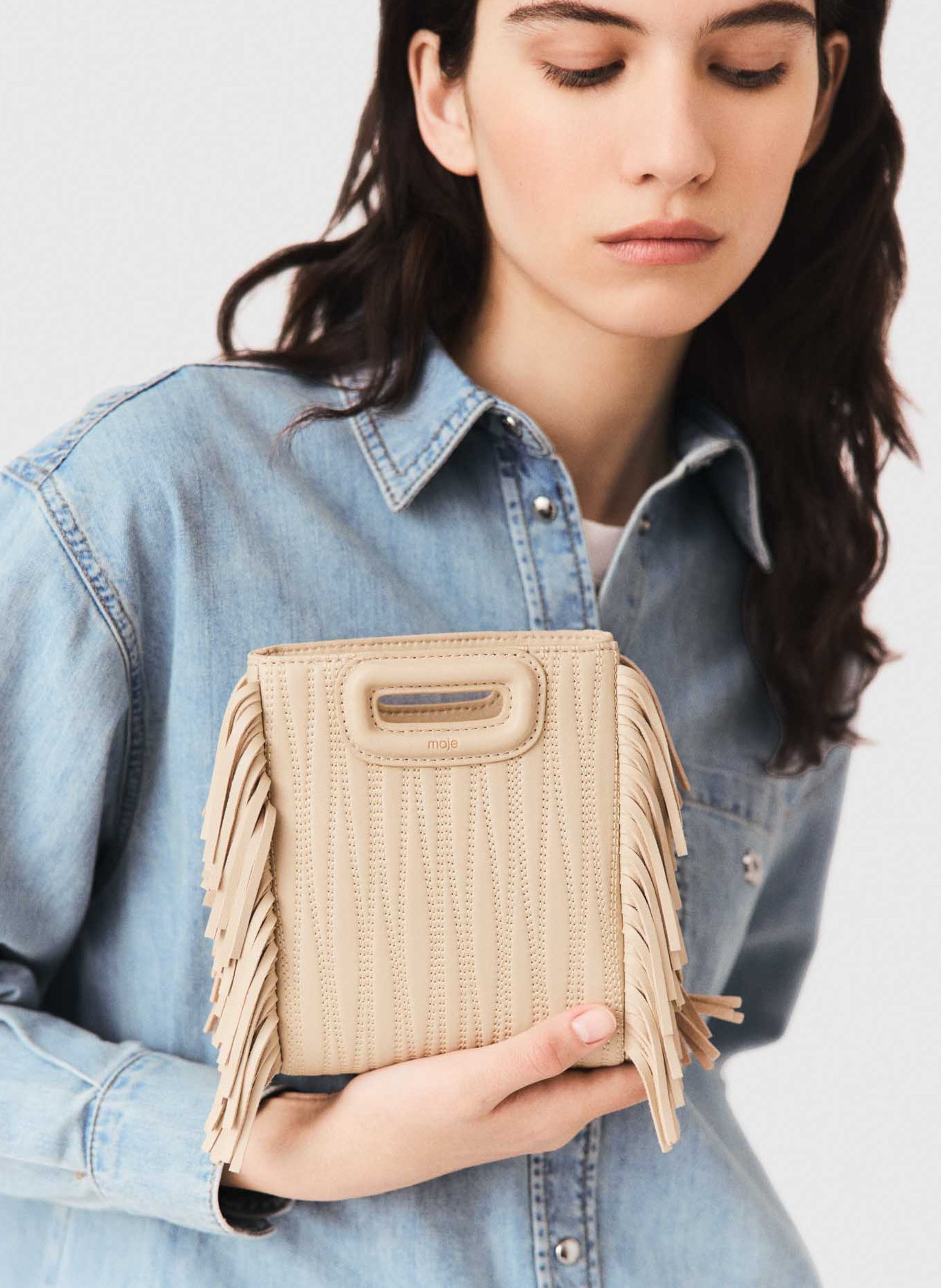 Sac bandoulière en cuir MAJE Beige