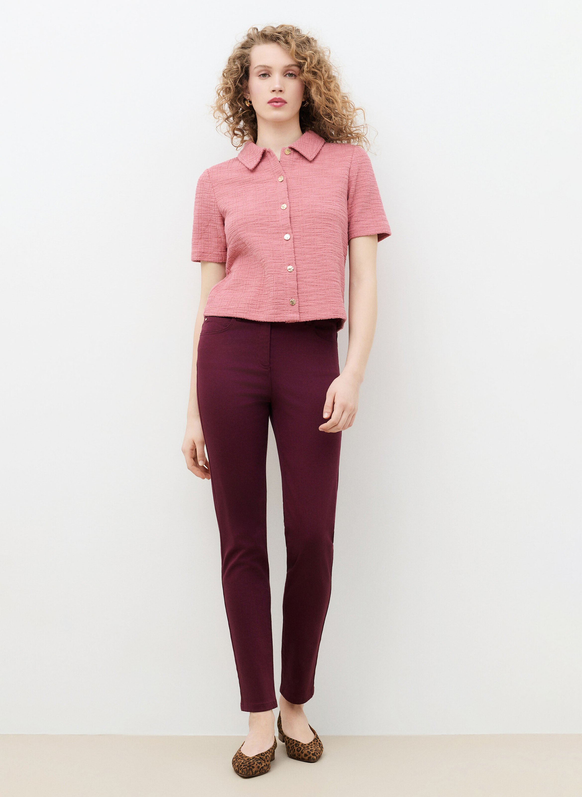 Top à boutons en coton mélangé CAROLL Rose
