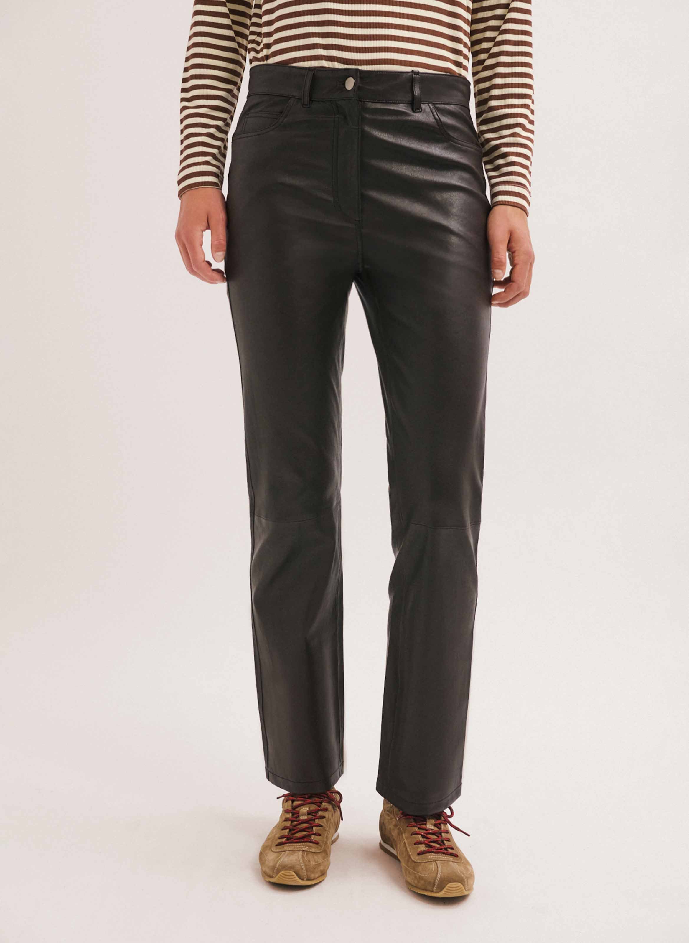 Straight leather pants PABLO Brown