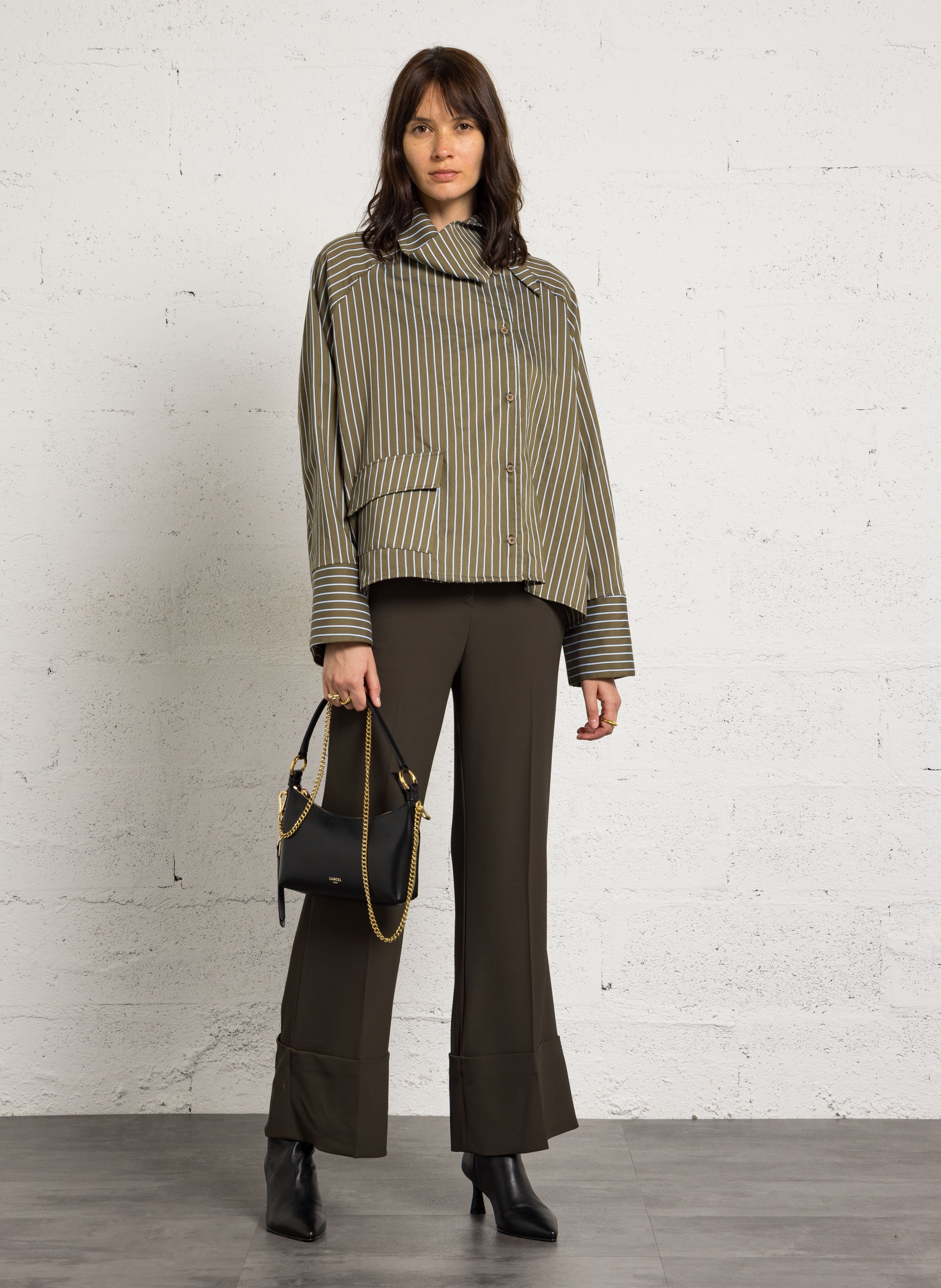 Pantalon palazzo fluide à grands revers IMPERIAL Vert