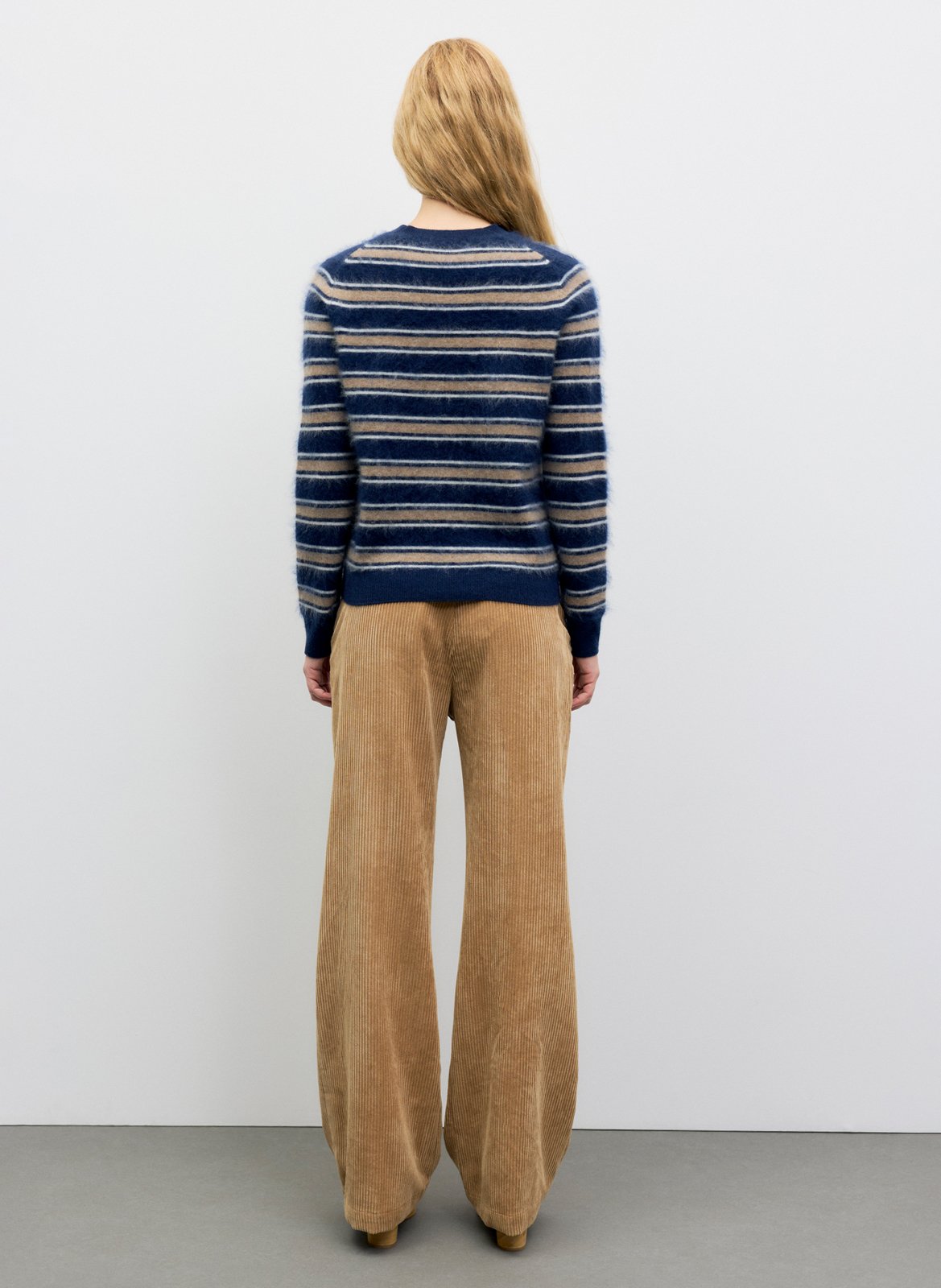 Pull droit col rond rayé en laine GERARD DAREL Marron