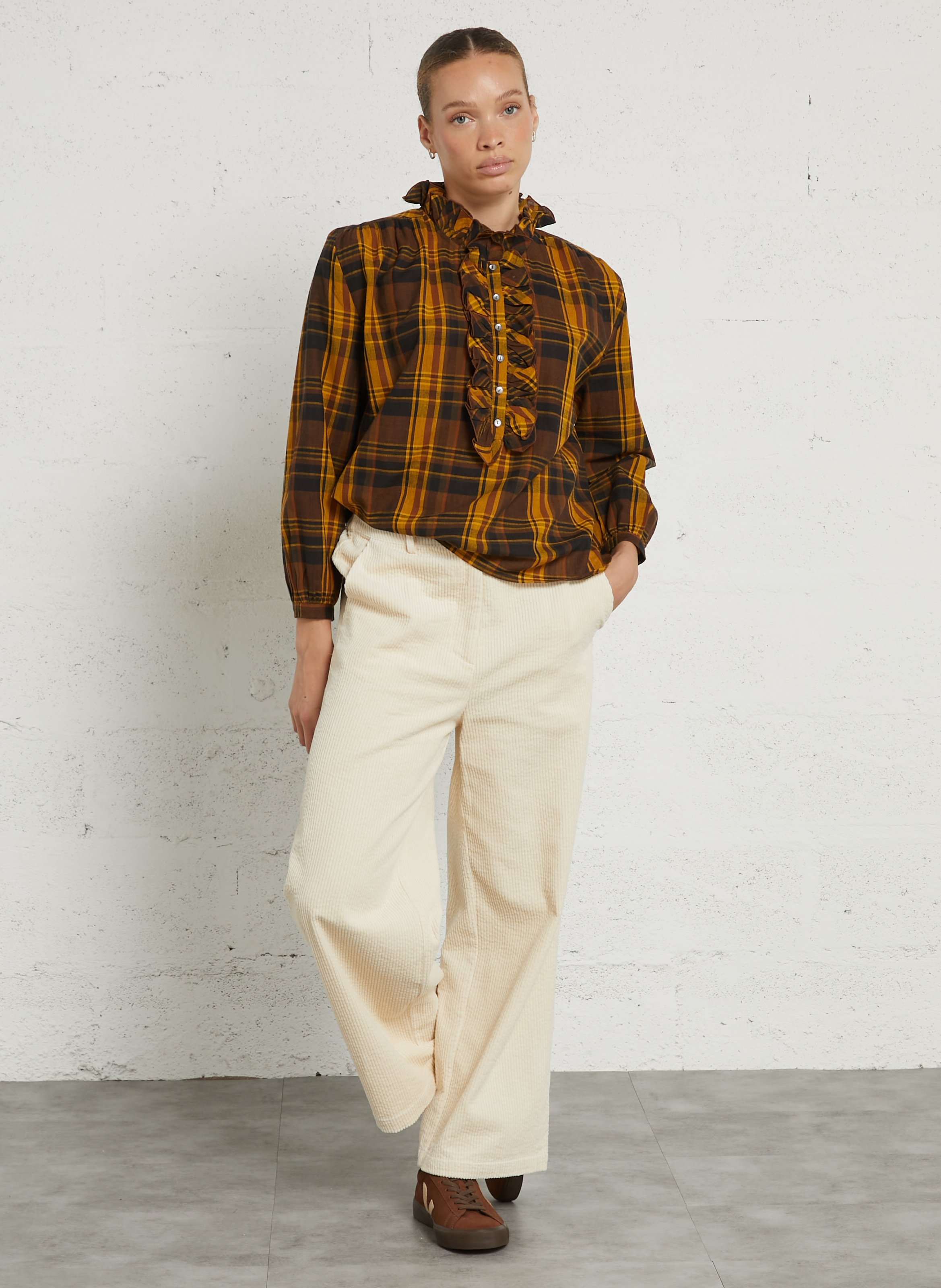 Blouse col montant en coton BELLA JONES Jaune