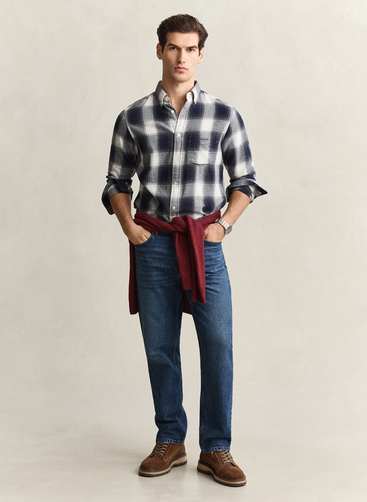 Chemise droite col classique à carreaux en coton GANT Bleu